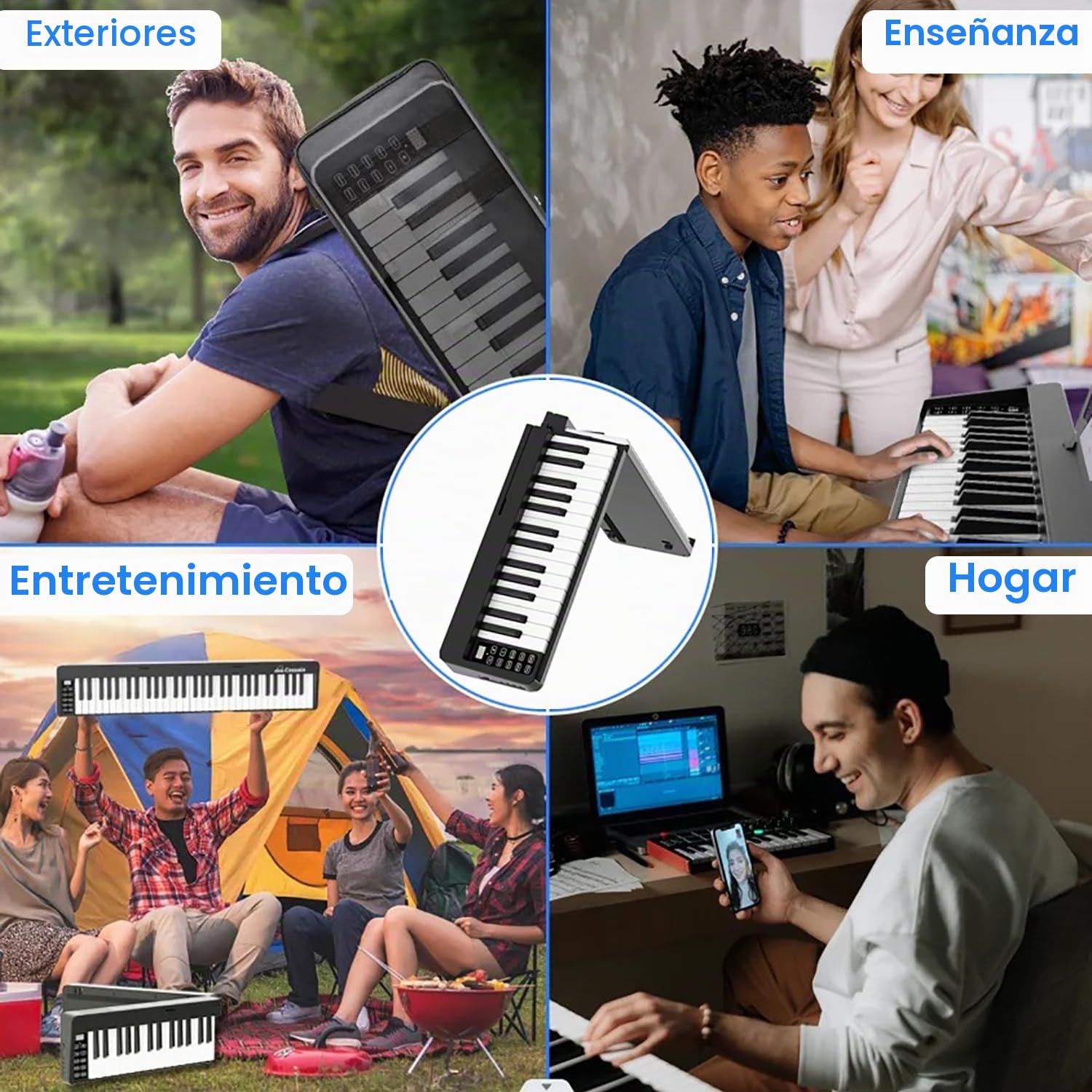 Piano Plegable，Teclado Piano Principiantes，Electrónico Digital Portátil con Pedal de Sostenido Teclas Iluminadas Recargable para Principiantes，Adolescentes，Paquete de Piano Digital Plegable