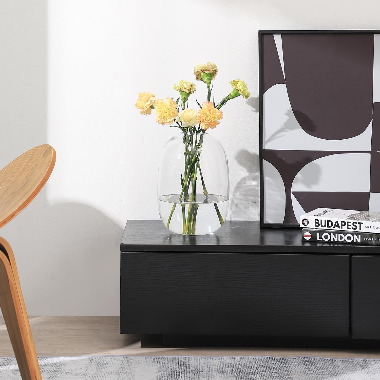 Large Glass Vase, 10 Inches Tall Glass Vases, Clear Glass Vase for Flower, Modern Round Vases for Living Room, Dining Table, Mantle, Shelf, Wedding, Office, Entryway - Image 5