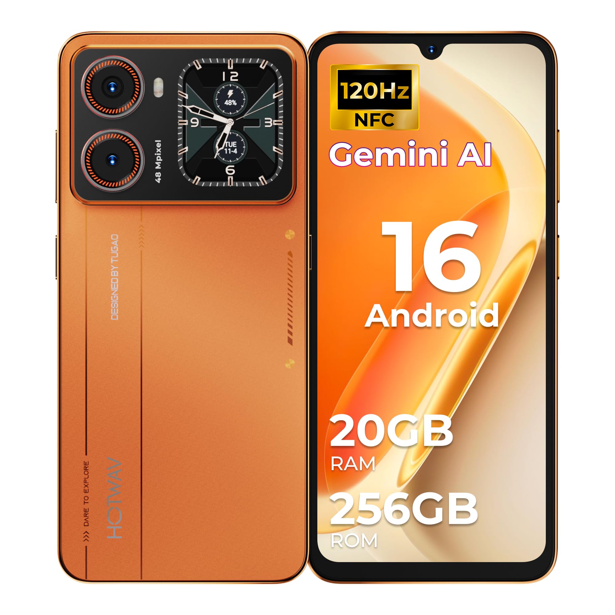 HOTWAV X100 GT Smartphone Android 16 con IA 20GB+256GB/TF TB Telefono Cellulare 5160mAh Cellulare 6.9" 120Hz Telefoni 48MP+16MP Touchscreen Secondario Telefono/Vibrant Island/Telecomando IR/NFC/GPS