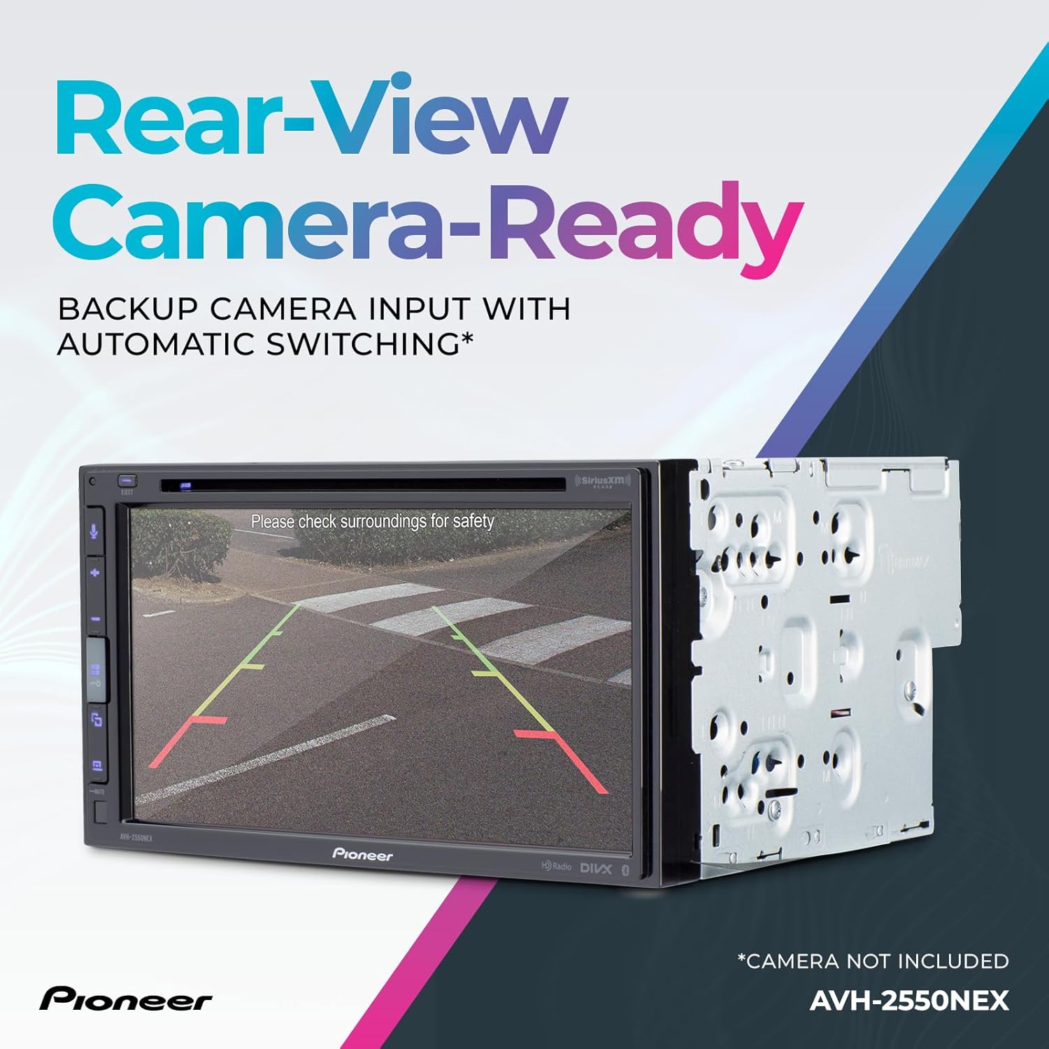 Rear view of Pioneer AVH-2550NEX with input/output options