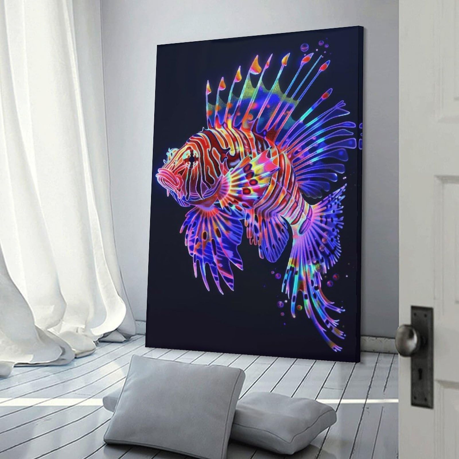 Junmoney Frame-Style-23 Home Decor Wall Art Neon Lionfish, 12X18inch(30X45cm), For New Homes, Bedrooms Or Workspaces, Home Decor Gift With Stylish Appeal