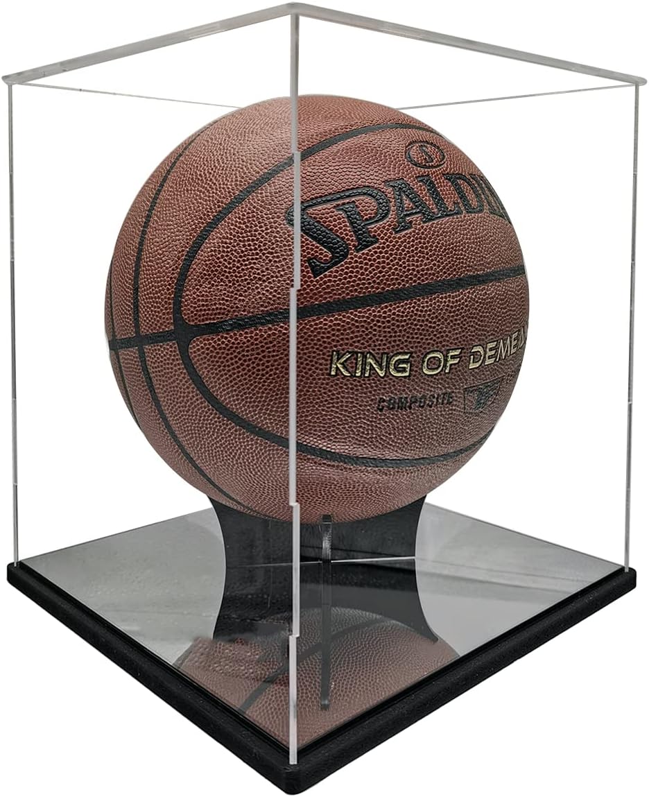 Acrylic Basketball Display case with Black Wood Plastic Base and Mirror Base,Sport