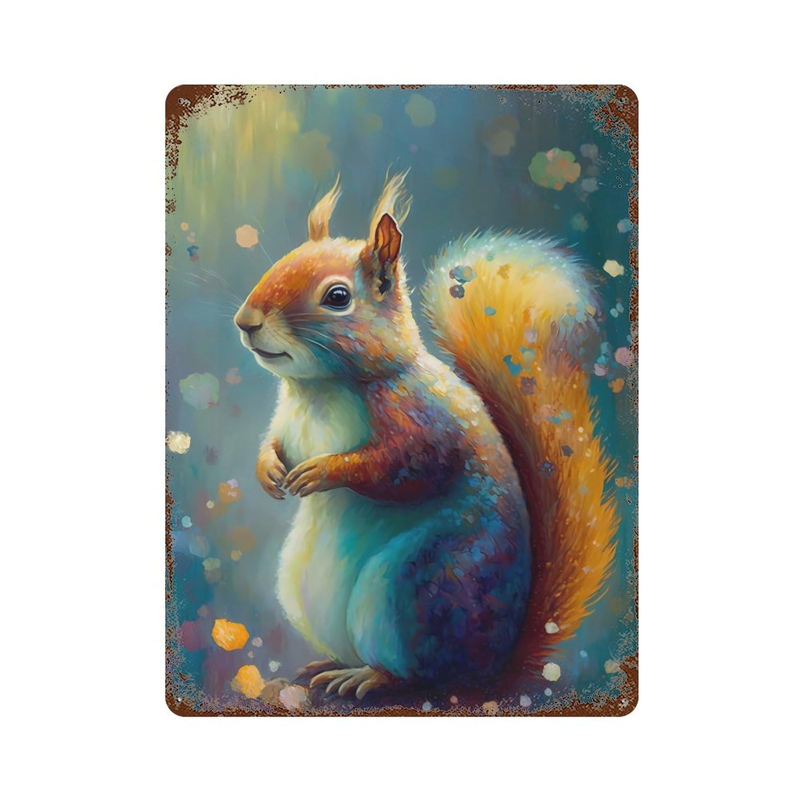 Weathered Tin Sign with Squirrel Wondrous Design 15.7"x11.8", for Basement, Hobby Room And Garage Decor, Industrial Home Decor