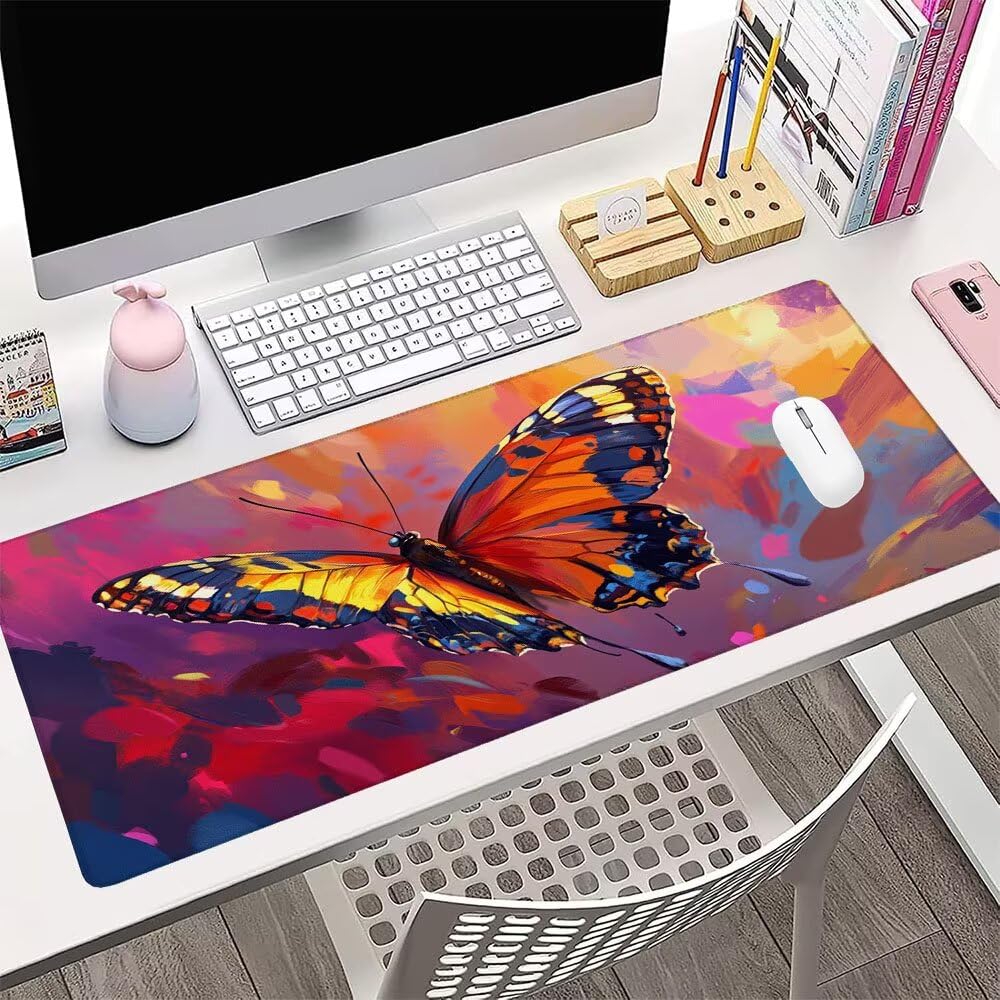Alfombrilla de Mouse para Juegos, Colore, XXL, Antideslizante, Impermeable, Diseño de Farfalla, Extendido, Grande, 1200x600x3mm, para PC, Laptop, Ufficio, Famiglia d-118
