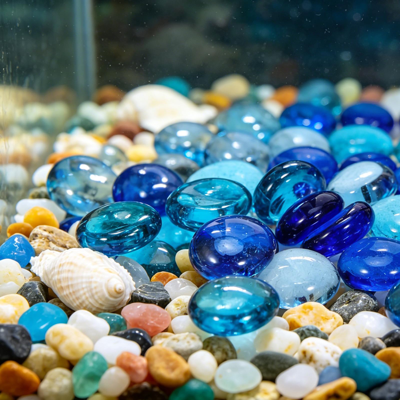 Abaodam Galets Verre Décoratifs Bleus pour Vase Surface Lisse et Plate Poids pour Aquarium Jardin et Décoration Intérieure