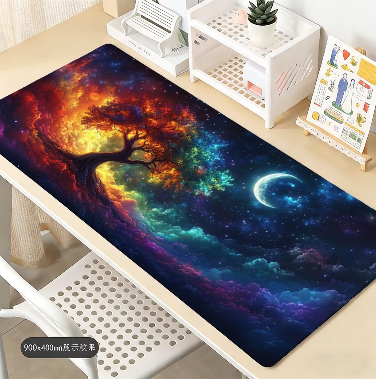 Kolorowa podkładka pod mysz XXL 1600 x 800 mm duża podkładka pod mysz dla graczy drzewo biurko szyte krawędzie wodoodporna antypoślizgowa, do komputera, laptopa poprawia dokładność i szybkość H-3753