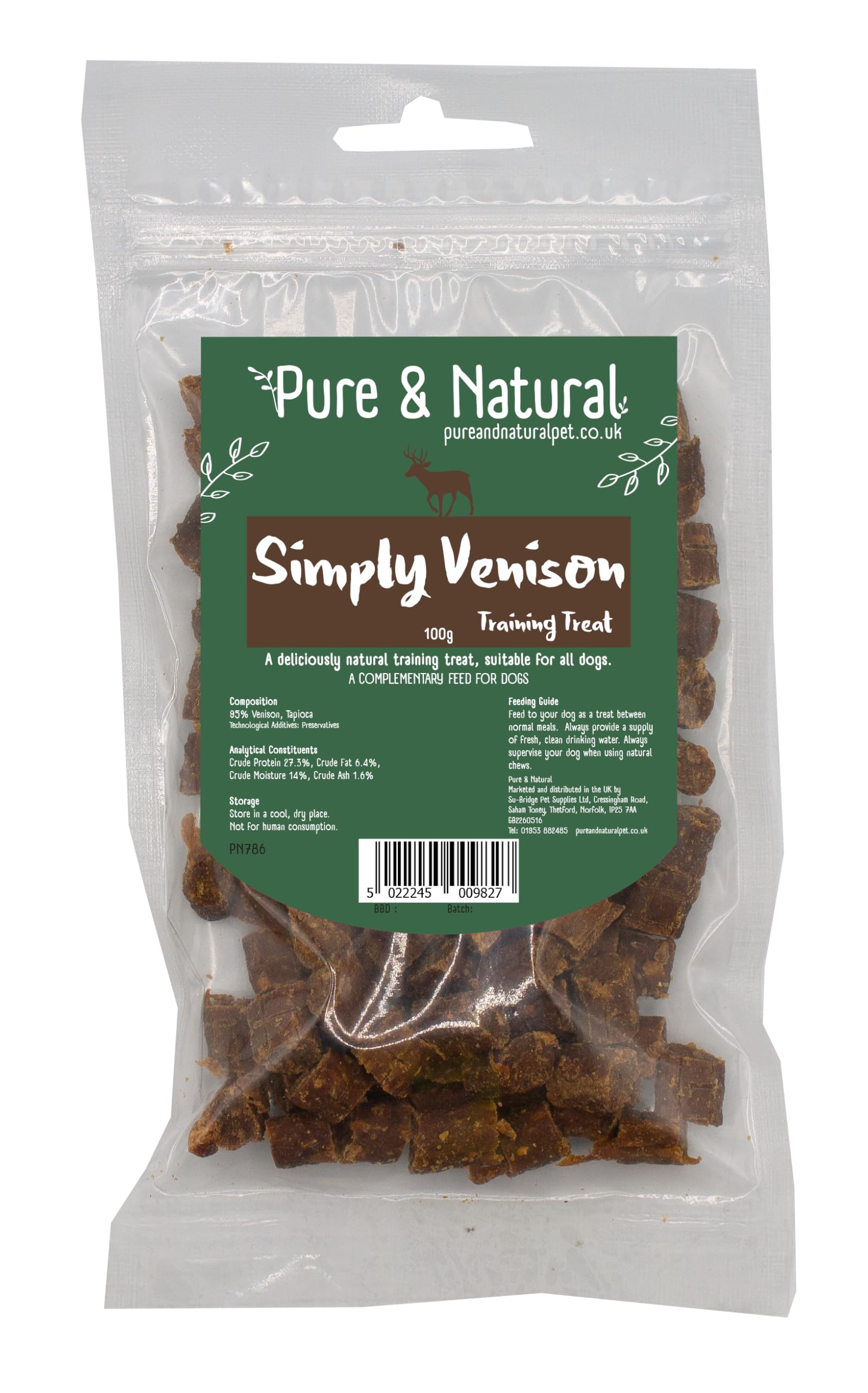Pure & Natural Grain Free Dog Treats for Training - high value dog training treats Value Dog Training Treats | Healthy Dog Treats for Small Dogs to Large Breeds - Venison, 100g