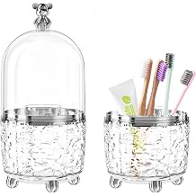 Multifunctional Rotating Toothbrush Holders with Lid, Bathroom Countertop Accessories Vanity Organizer for Tooth Brush, Toothpaste, Razor and Makeup Brushes Holder Storage