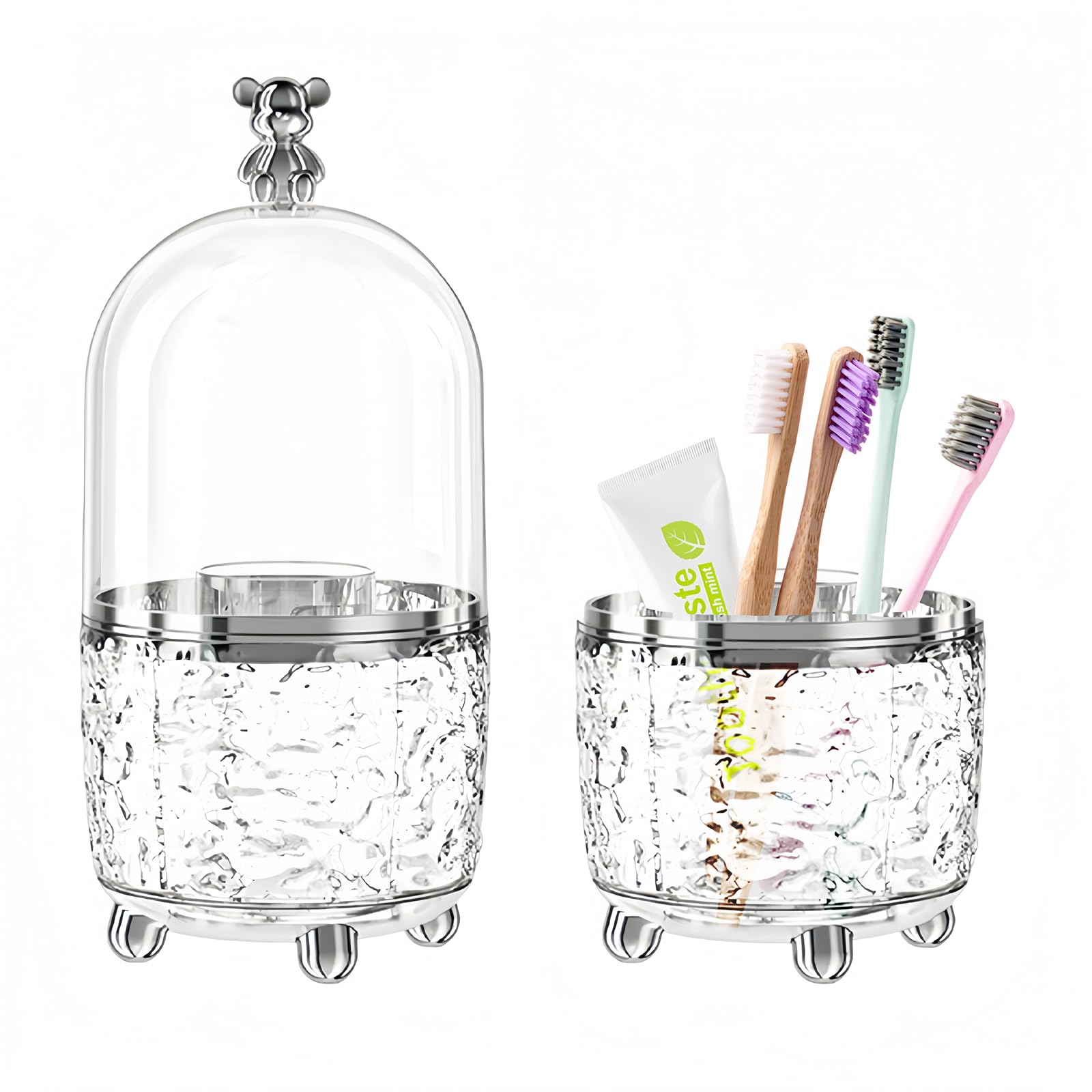 Multifunctional Rotating Toothbrush Holders with Lid, Bathroom Countertop Accessories Vanity Organizer for Tooth Brush, Toothpaste, Razor and Makeup Brushes Holder Storage