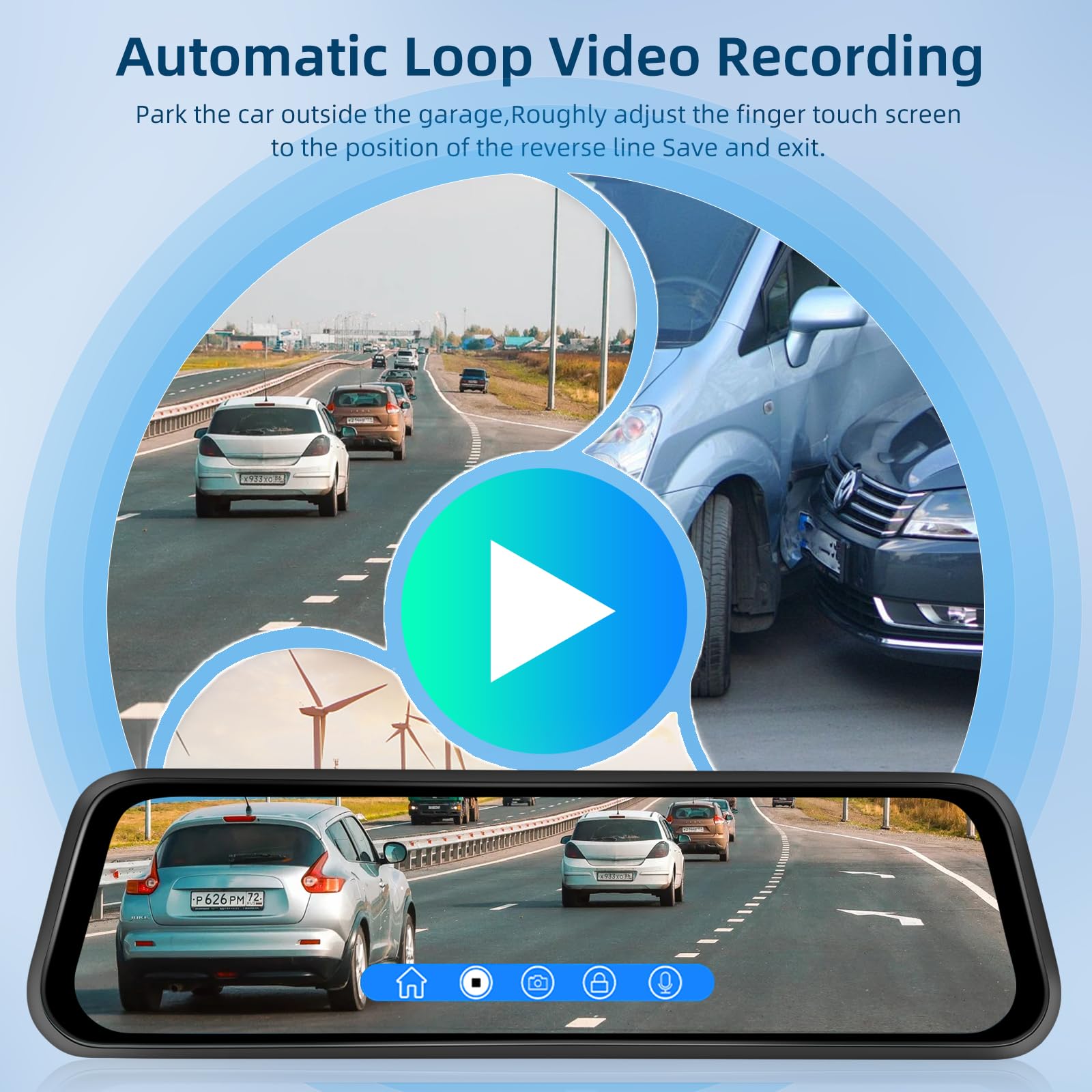 Caméra de Voiture 4K avec miroir et écran tactile de 12 pouces - retroviseur camera de recul avec sans fil Carplay & Android Auto - Enregistrement en boucle G-Sensor WiFi Mirror Link FM + carte TF 64G