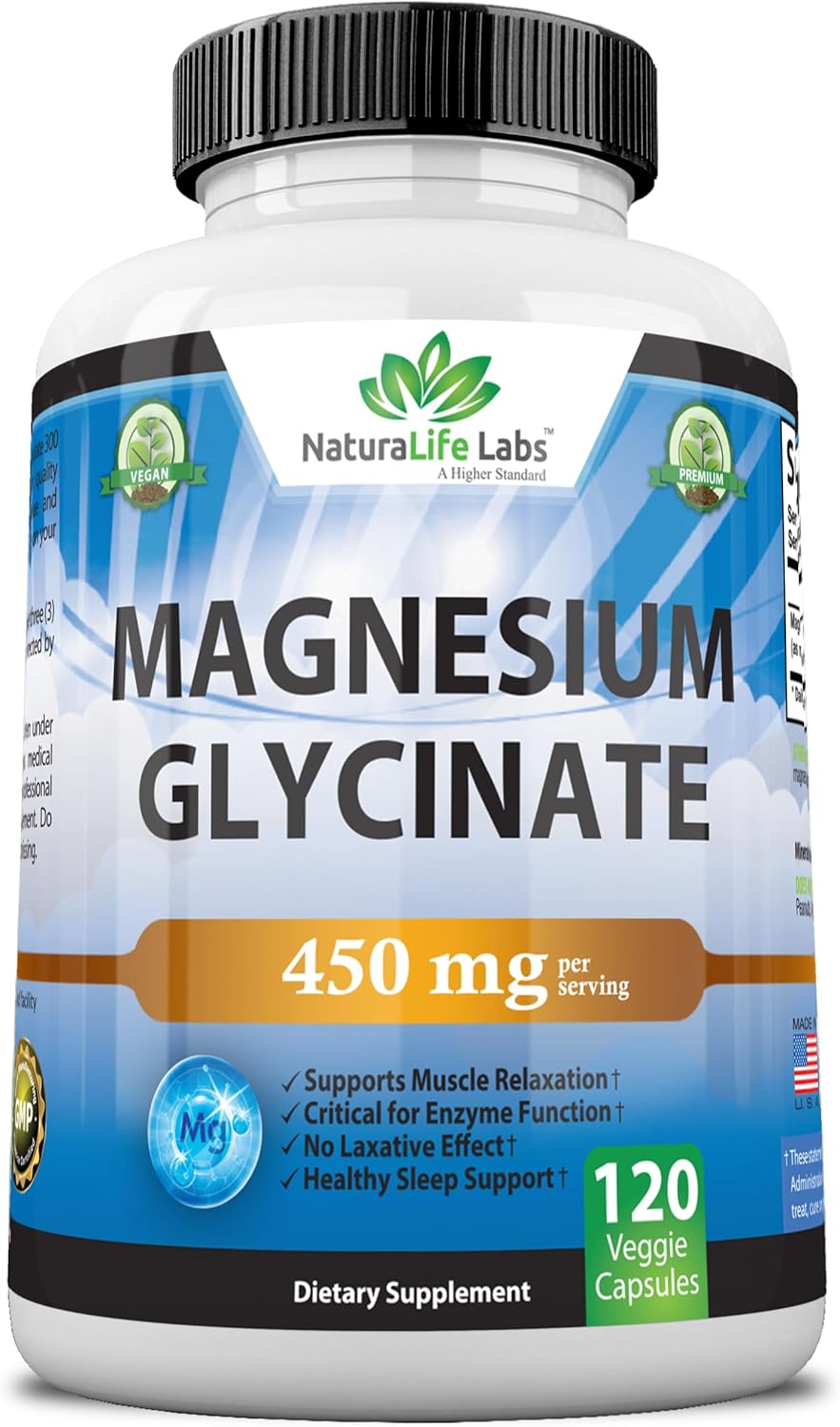 Magnesium Glycinate 450 MG Maximum Bioavailability Chelate No Laxative Effect Vegan