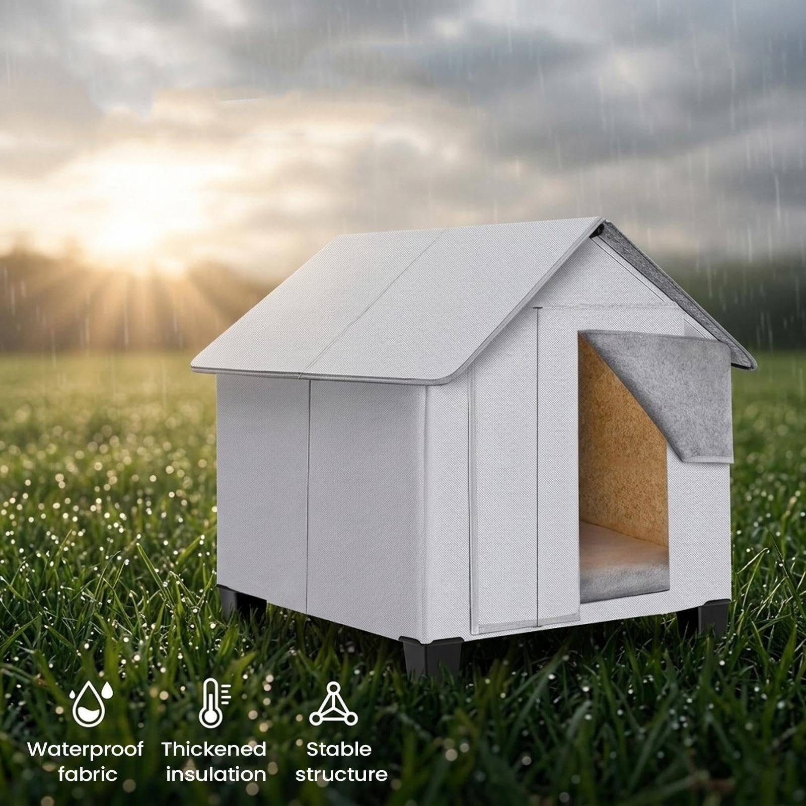 Cama Caseta Perros Cueva Plegable Elevada Impermeable para Cachorros Y | Casa Aislada De Exteriores Para Perros Interior Exterior Jardín Hogar Clima Frío Camping Dormir y Relajación