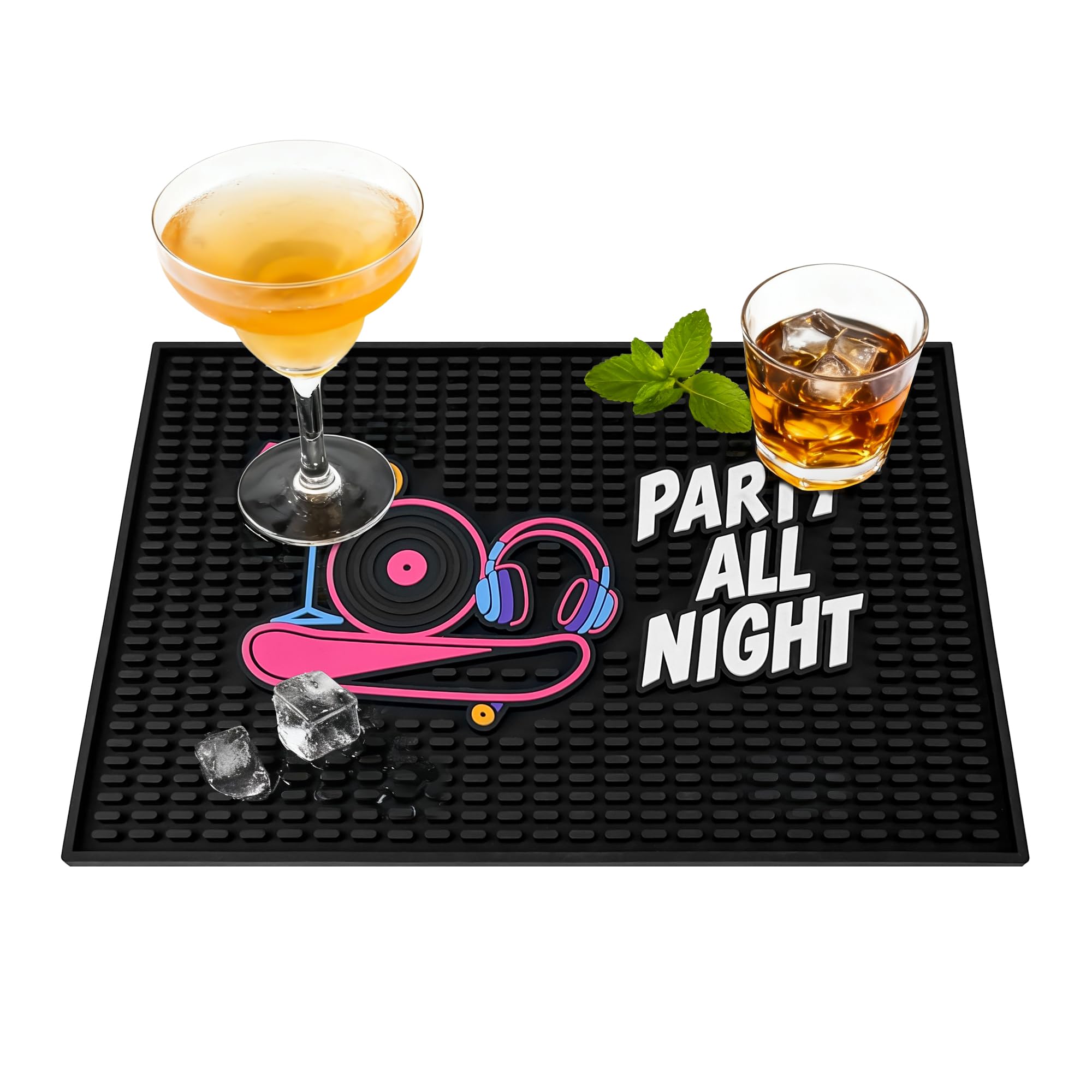 ZJWZLG Neon Tiki 18"x12" Rubber Bar Mat, Non-Slip Spill Mat, Black — Amazon image 10