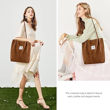 Borsa Tote In Velluto A Coste Rosa – Piccola Borsa A Tracolla Estetica – Leggera E Pratica Per Lavoro, Viaggi E Shopping – Donna