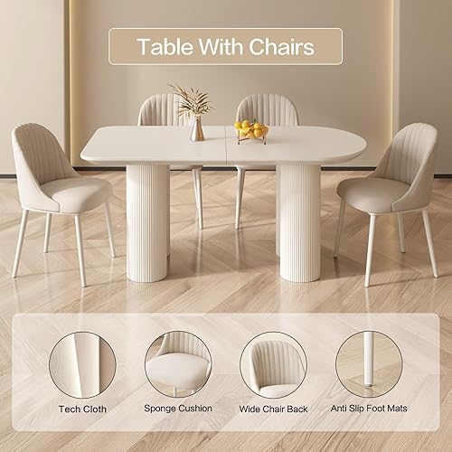 Miniatura 6 de Juego de mesa de comedor para 4, mesa de cocina moderna con 4 sillas, juego de mesa de comedor para cocina, comedor, hogar y oficina (mesa blanca de