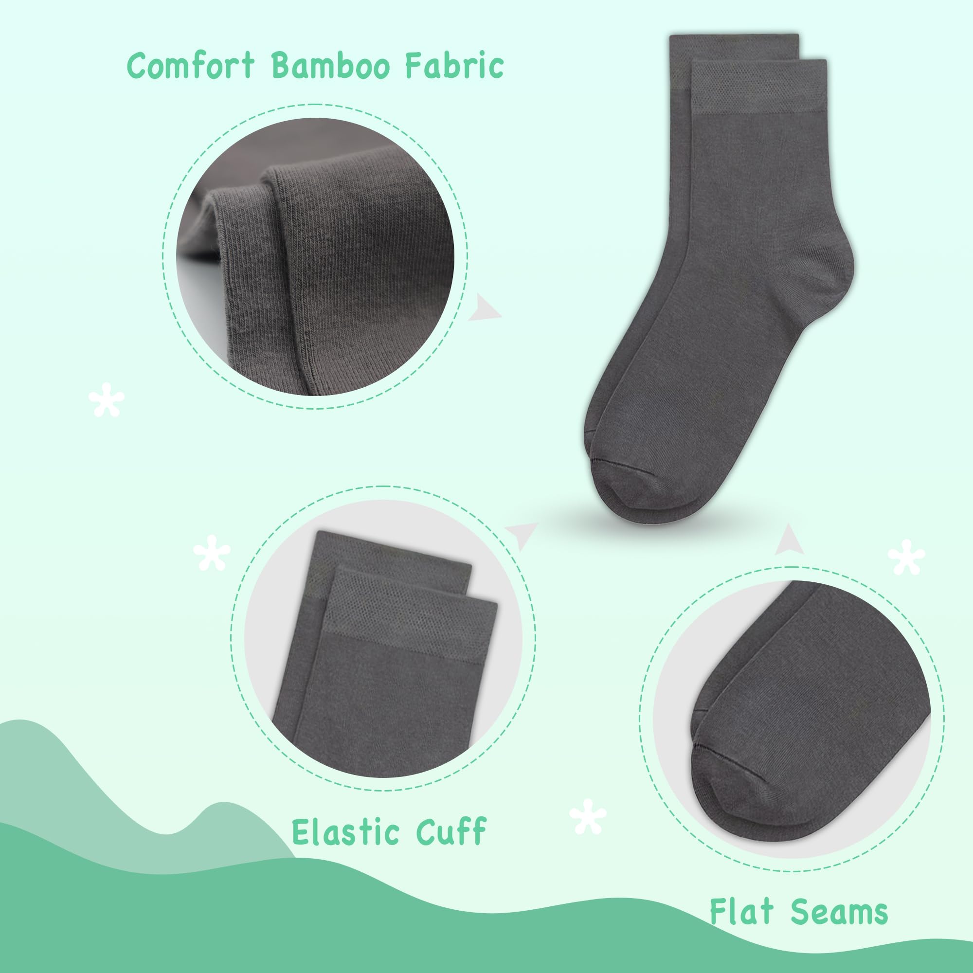 SIPCOLOR Combed Cotton Kids Crew Socks Athletic Quarter Cozy Socks for 6-14 Years Boys Girls 6 Pairs (7-12 Years, Dark grey)