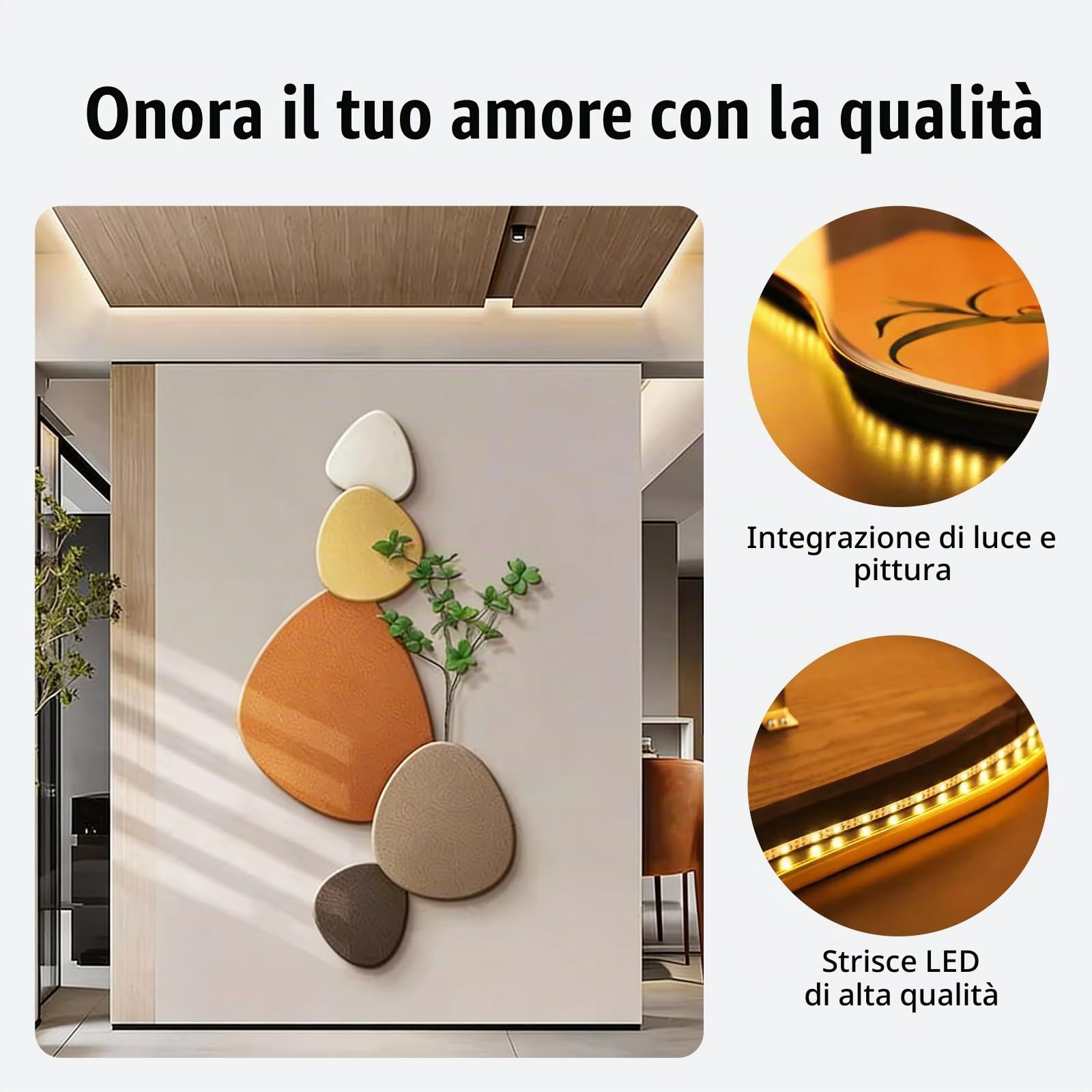 Decorazione da Parete LED 3D, Scultura Murale in Arenaria, Quadro in Rilievo con Retroilluminazione, Grande per Soggiorno Camera Letto Ingresso Corridoio(A,40 * 80CM)