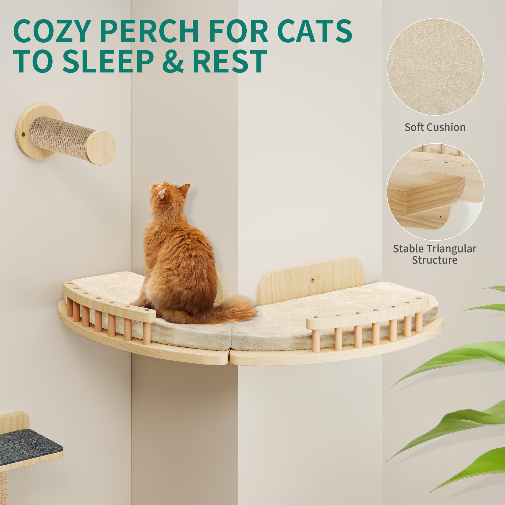 YITAHOME Set di 7 mobili per gatti in legno, con 3 tiragraffi, 2 piattaforme angolari, 2 scale per gatti, per dormire, giocare, lounge