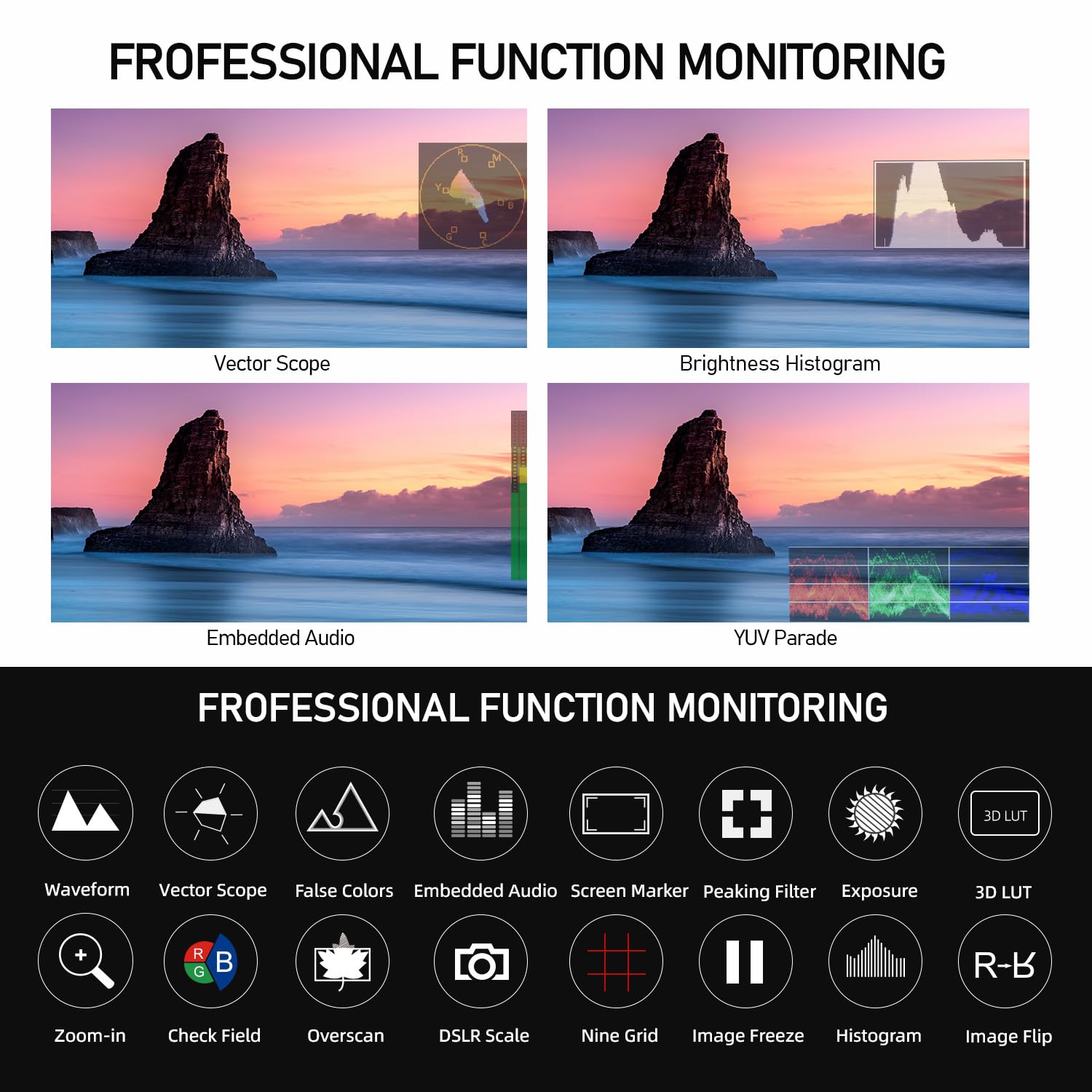 FEELWORLD FW568 V3 6 Pouces 4K Moniteur de caméra, Moniteur de caméra DSLR Full HD 1920 x 1080 3D lUT avec Batterie 2800 mAh, Sac de Transport, Pare-Soleil, entrée de Sortie HDMI, Bras inclinable