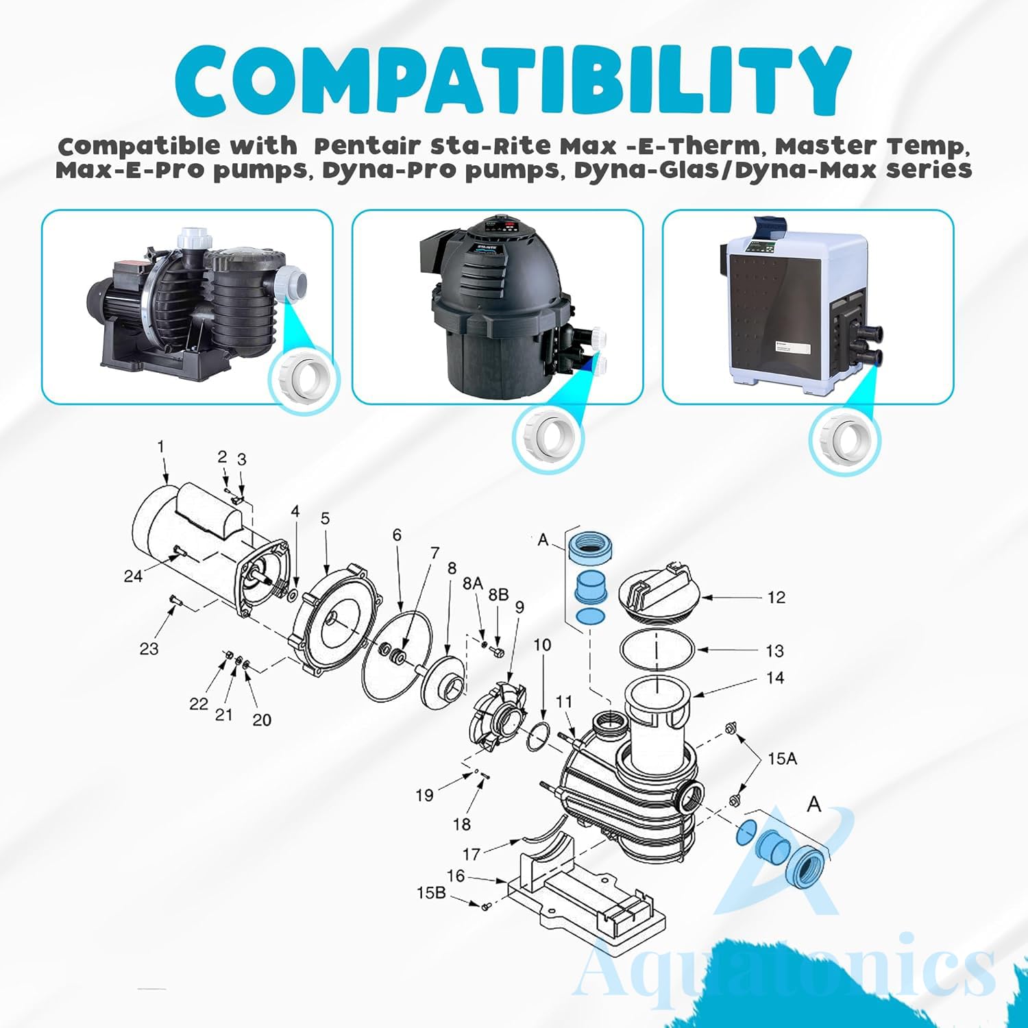 2” Half Union Adapter for Pentair Replaces PKG188 Mastertemp 400, 200, 250 and All Max-E-Therm Heaters - PLDE Filter - Pumps and More - Set of 2