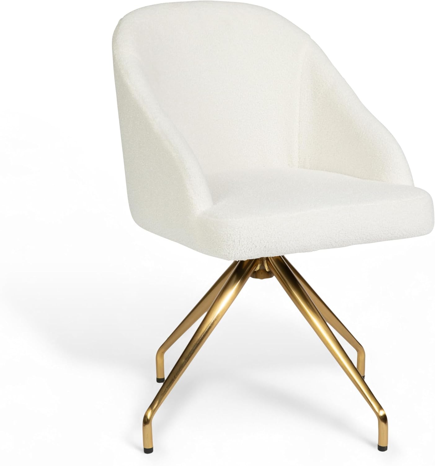 Martha Stewart Sora Swivel Task Chair with Sloped Arms - Off White Boucle Upholstery & Polished Brass Frame for Home Office