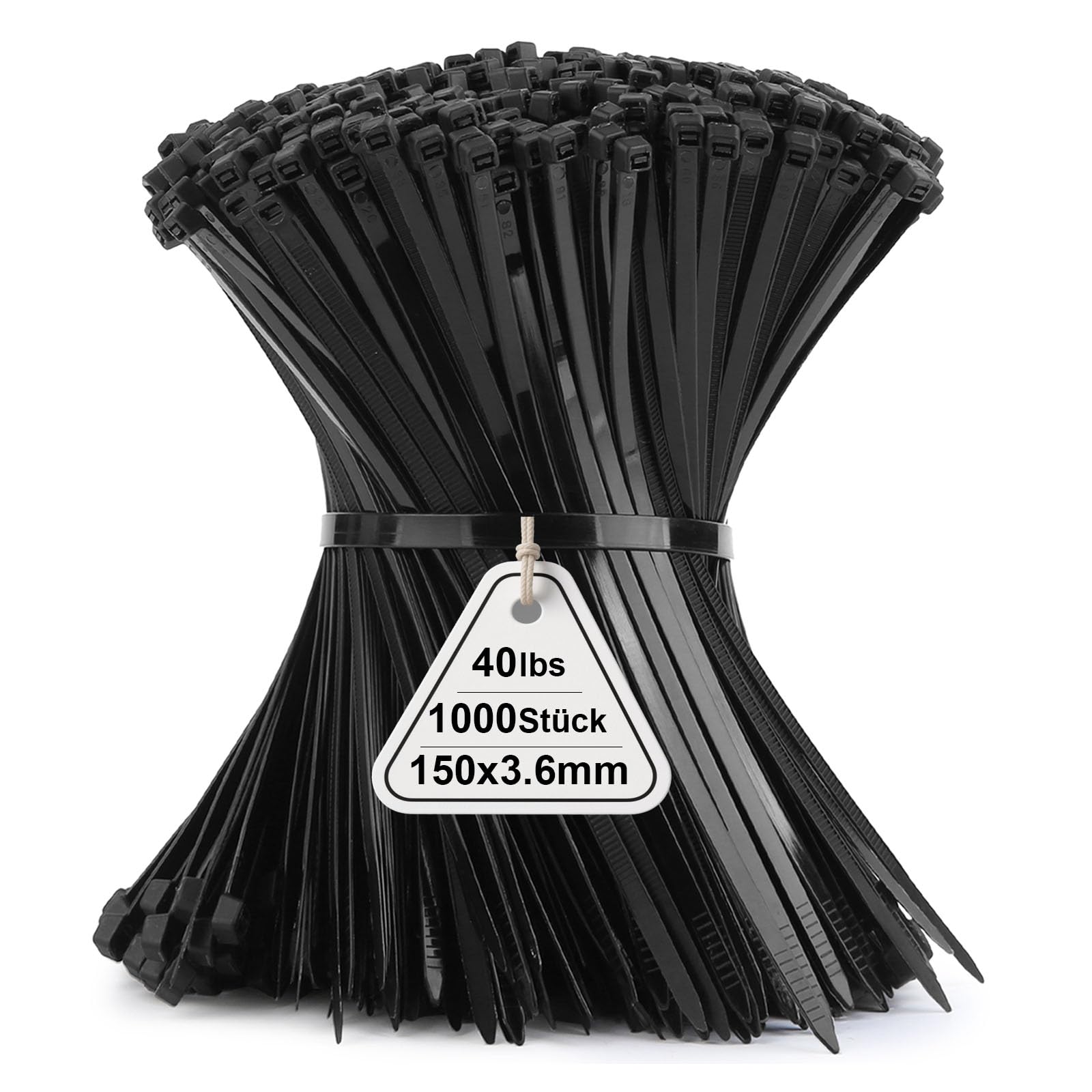Pack of 1000 Cable Ties, Black, 150 mm x 3.6 mm, Industrial Cable Ties, Multi-Purpose UV-Resistant, Durable, Small Nylon, Self-Locking Zip Tie with 18 kg for Gardening, Home, Office, Workshop and
