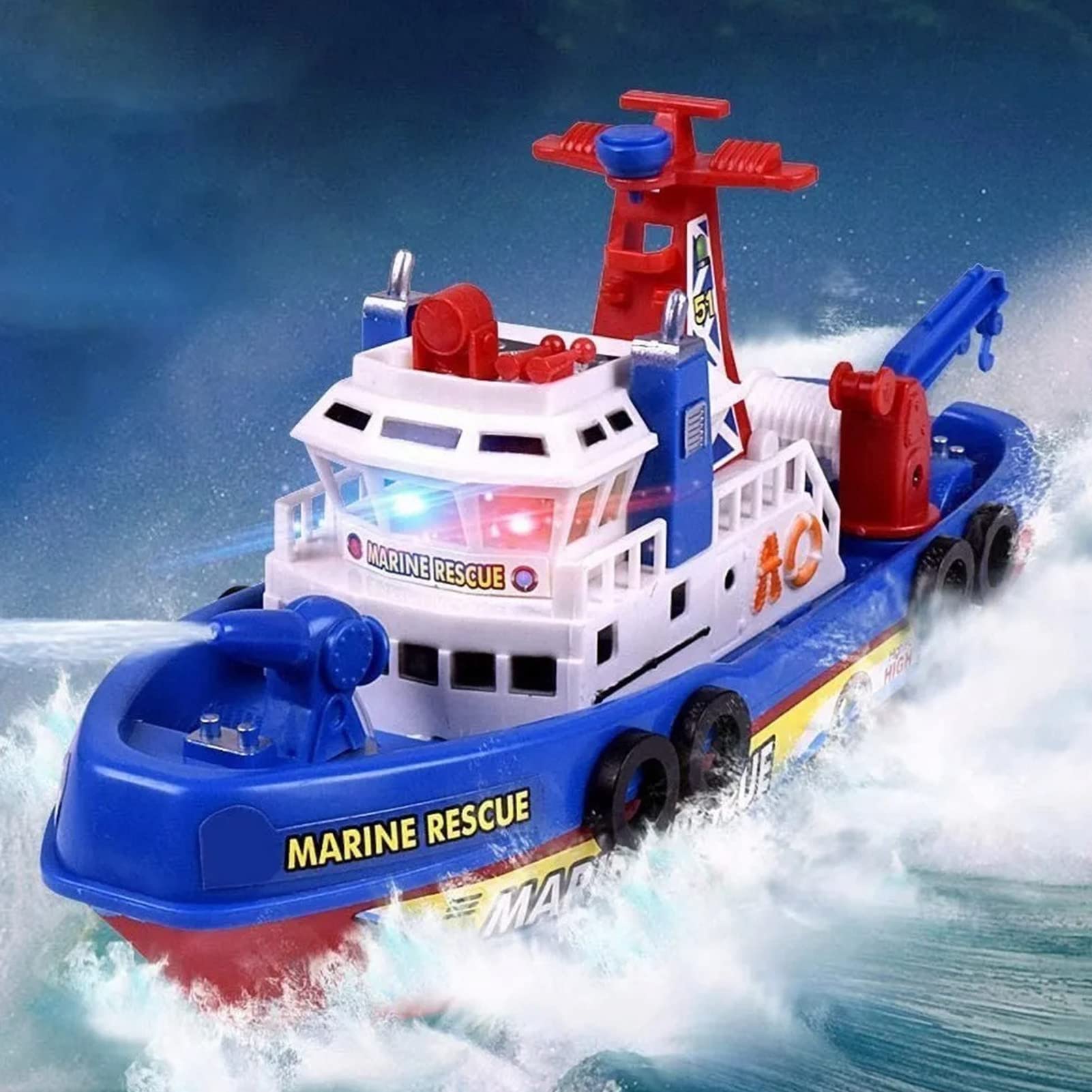 Syrisora Barco Modelo Eléctrico, Barco de Juguete para Niños con Rociador de Agua Ligero y Musical, para Niños, Marino de Protección, Juguete Educativo para Regalo