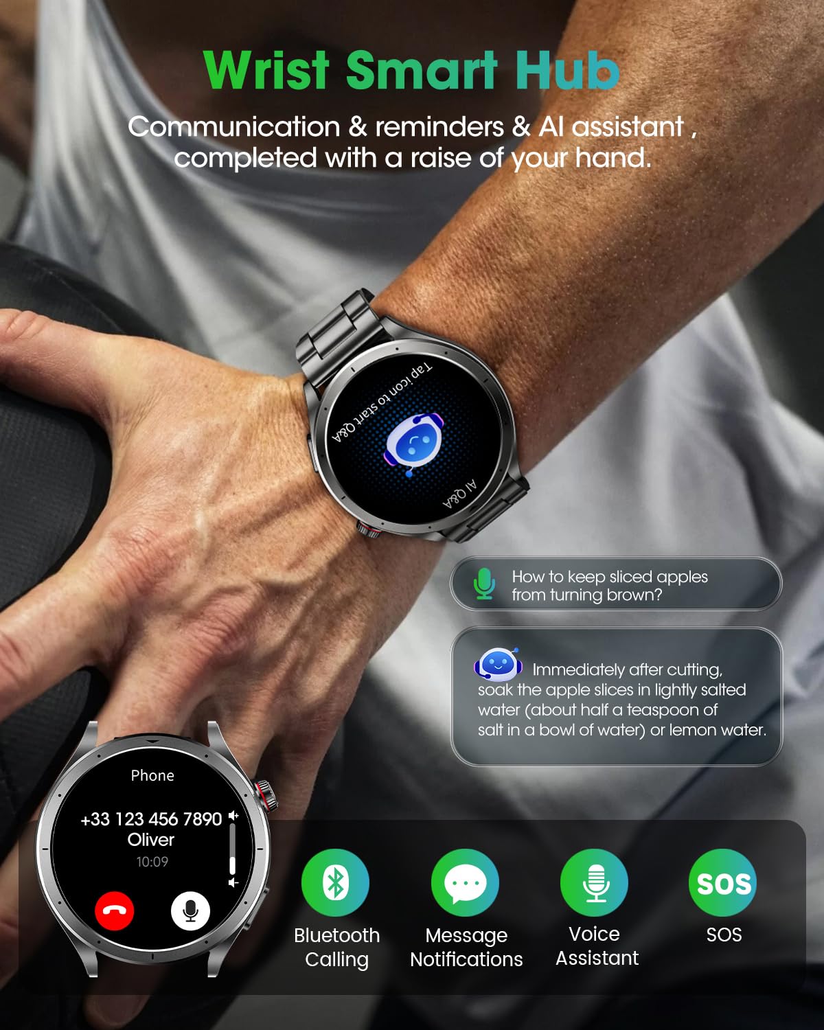 Smartwatch Uomo con ECG, VFC, Micro-Check-up, Pressione Sanguigna, AI-GPT | 1,53" Orologio Fitness con 24H Sonno/Cardio/SpO2, 120+ Sport, 5ATM, Torcia, Chiamata SOS, Notifiche Messaggi Android iOS Nero