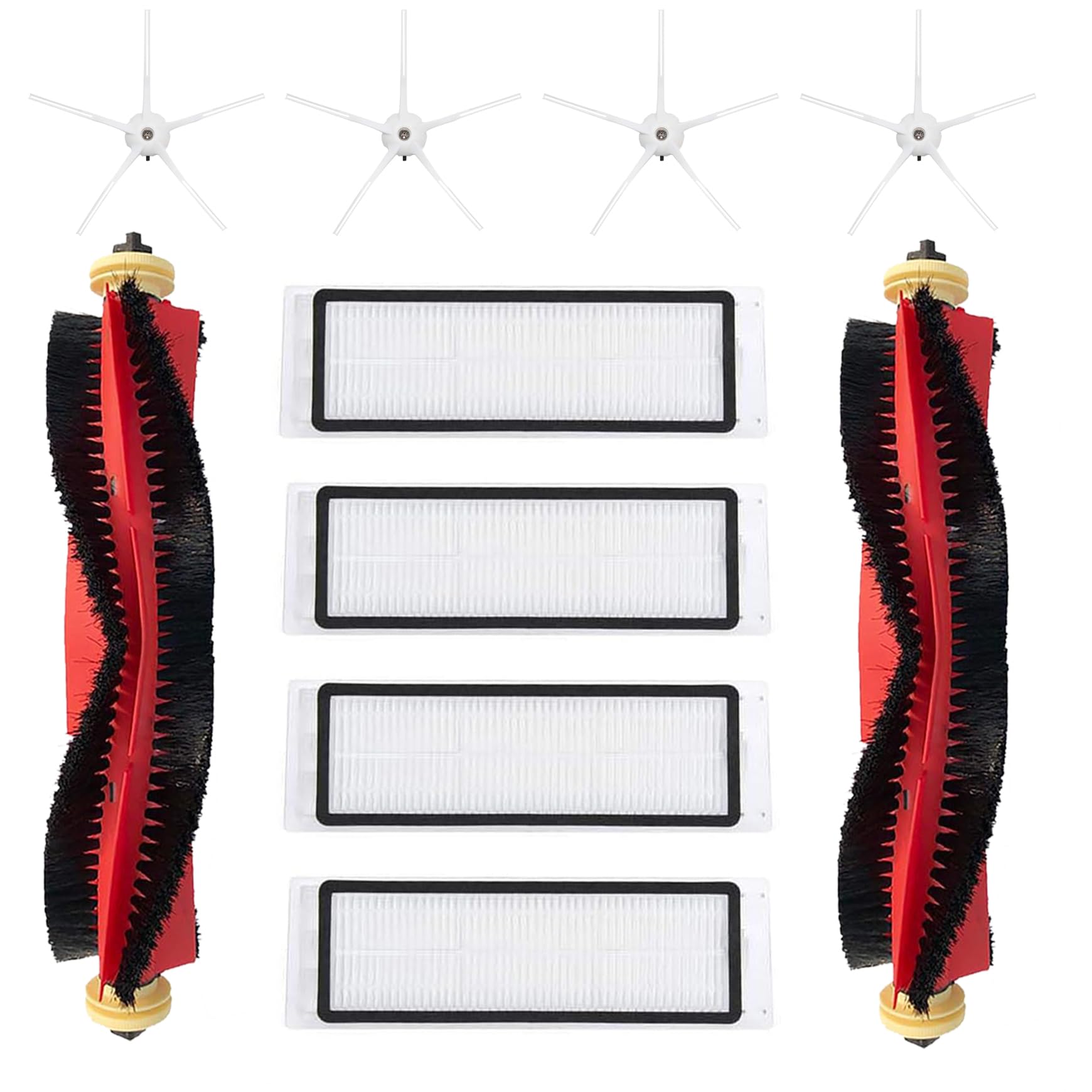 JoyBros Zubehör für Roborock S5 Max S6 maxV S6 Pure E4 E5, 2x Hauptbürsten 4x Filter HEPA 4x Seitenbürsten Weiße Ersatzteile (11-Pack)