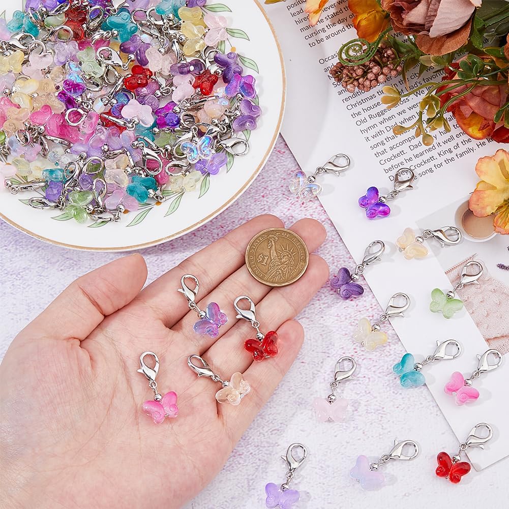 Glass Butterfly Dangle Charms Stitch Marker Charms Clip on Charm Pendants with Lobster Clasps for Knitting DIY Necklace Jewelry Crafts - Image 3