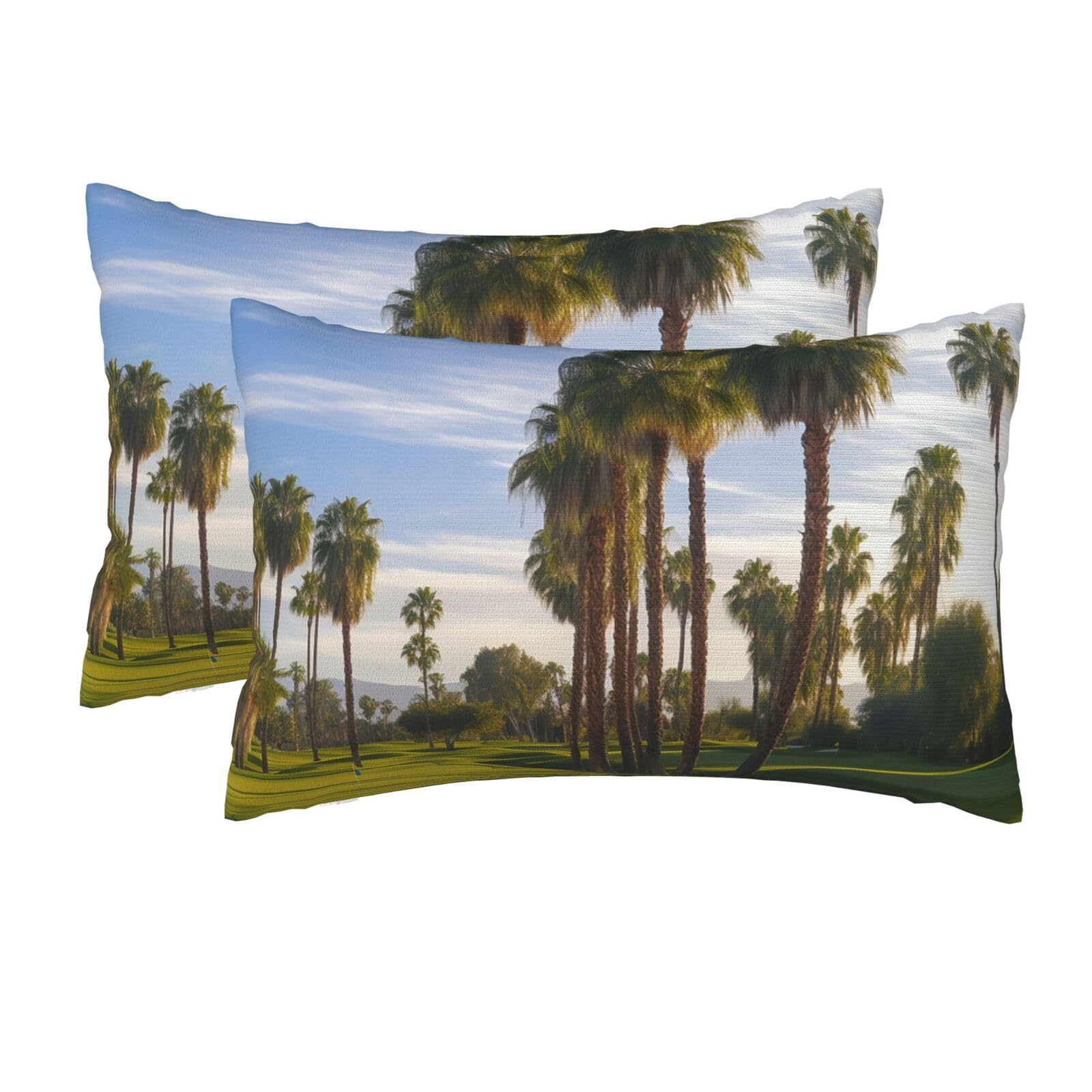 2 Pack Queen Size Pillow Cases for Hair and Skin Soft Breathable Pillow Case Covers with Hidden Zipper Palm Tree Golf Course Pillowcase 20x30 Inches Pillow Cover for Sleeping Gift