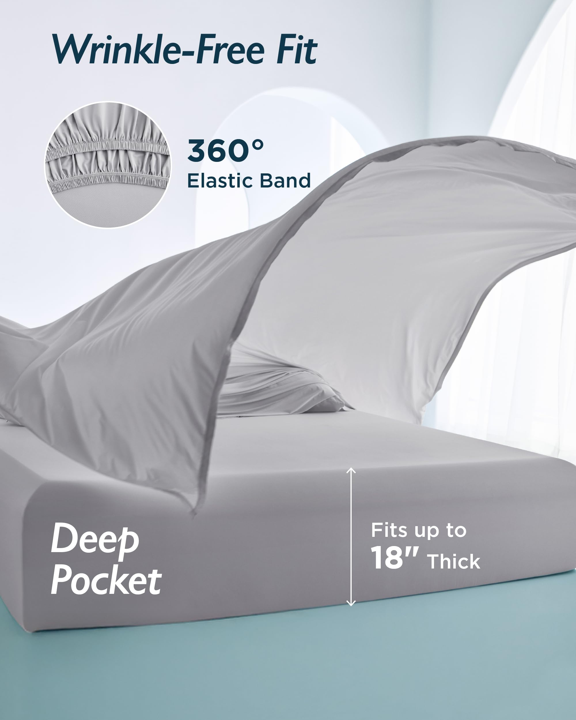 Juego de sábanas refrescantes tamaño Queen - BlendTek™ Tecnología Dry & Cool para personas que duermen con calor y sudores nocturnos, tecnología Q-Max>0.46, bolsillo profundo de hasta 18 8