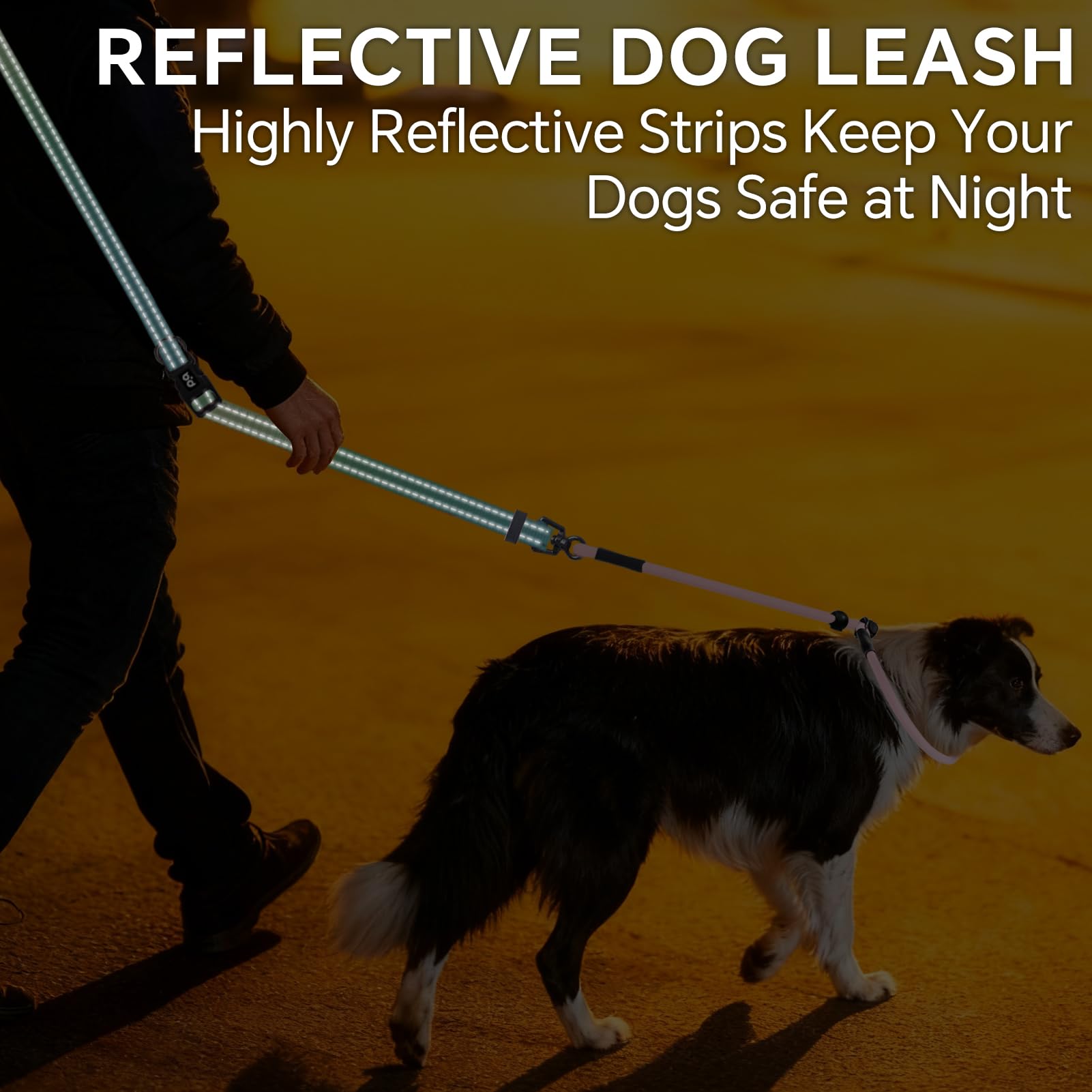 QQPETS Laisse réglable pour chien, mains libres, pour promener le chien, laisse de dressage réfléchissante avec pivot à 360° anti-nœuds, longueur de 1,2 à 2,1 m pour toutes les races