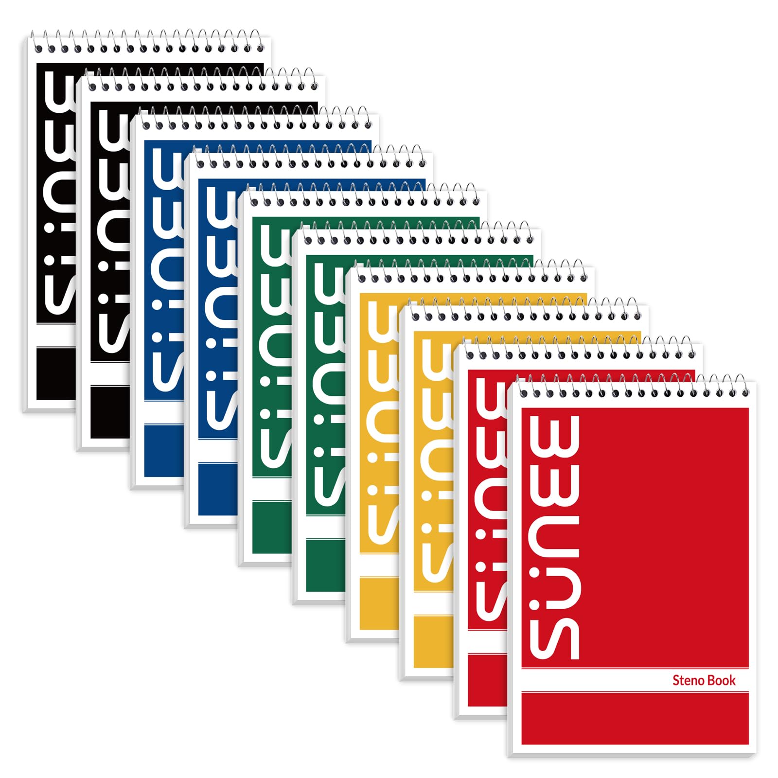 SUNEE Confezione da 10 blocchi Steno da 15,2 x 22,5 cm, 60 fogli, quaderno a spirale da 15 x 22 cm, carta bianca, per prendere appunti con quaderno a spirale superiore, per scuola, università