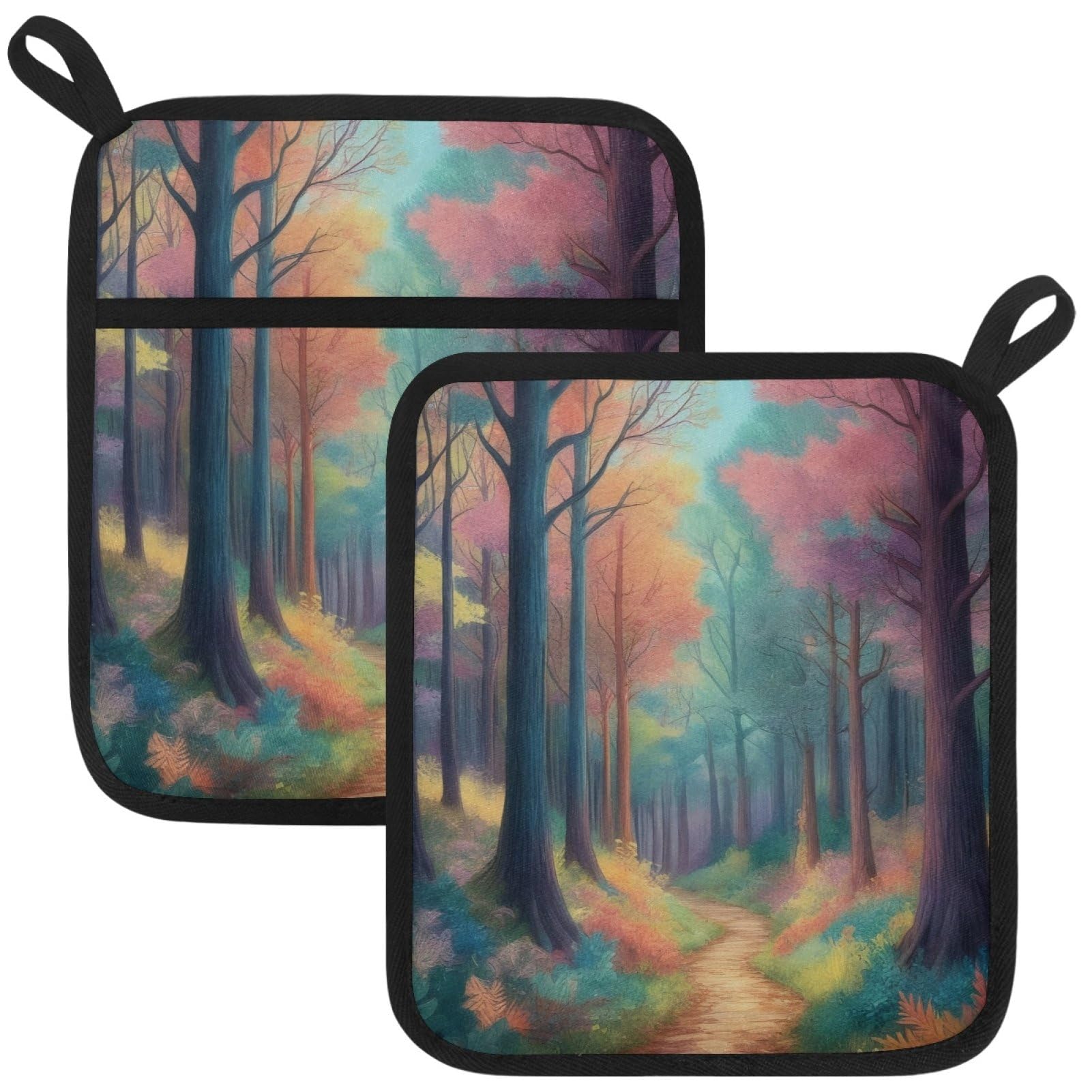 VAPOKF Forest Pot Holder, Heat Resistant Oven Cloths, Potholders & Oven Gloves, for Kitchen Cooking & Baking, Thick & Safe, Protection of Hands From Hot Utensils