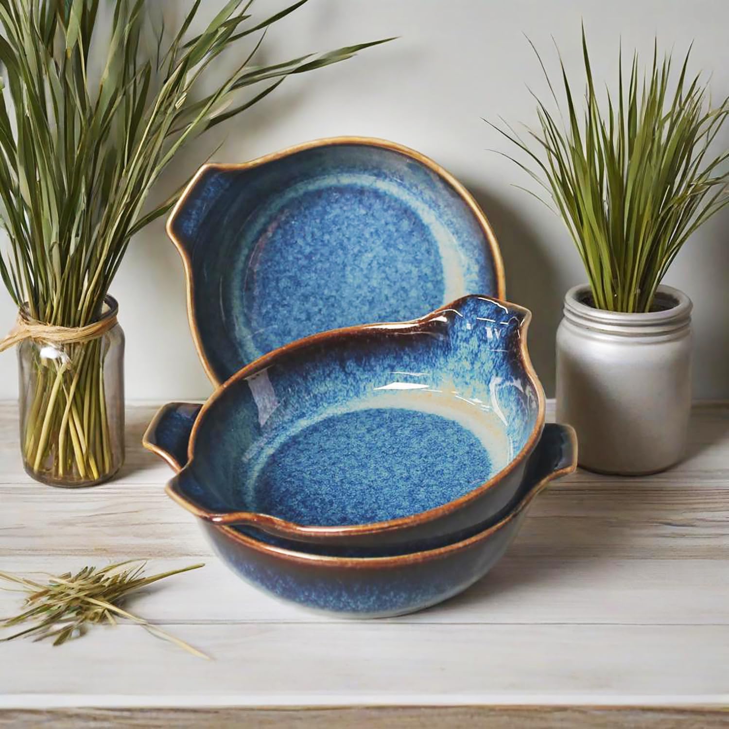 Ceramics Au Gratin baking Dishes Set of 4, Baking Tray Bake ware, 8.6 oz Ramekins, for Pie Pan, Appetizer, Tart, Dessert, Quiche, Oven Small dish, individual dishes, Round 7.5 Inch