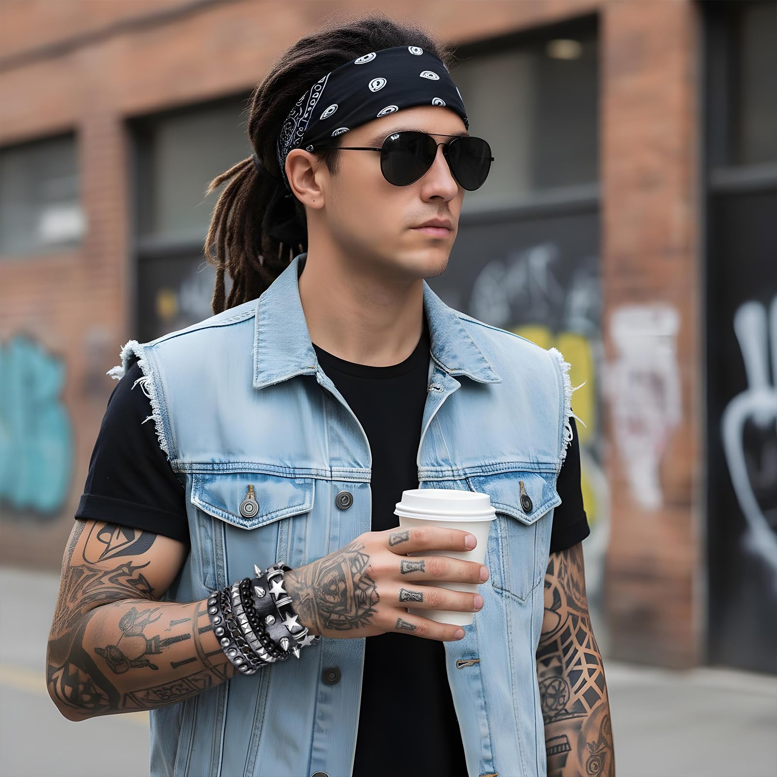 Tucnoeu 4szt. zestaw punkowych bransoletek z kolcami, biżuteria emo goth z lat 80. z kolcami, opaski na nadgarstek, akcesoria biżuteryjne dla mężczyzn i kobiet