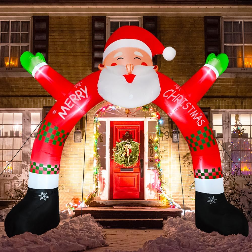 Christmas Archway Inflatable, 11 ft Santa Blow Up Arch with LED Light Christmas Inflatables Outdoor Decorations, Xmas Blow Up Decor for Lawn Home Party Yard Garden Décor