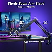 Vista 6 de TONOR Juego de micrófono de condensador vocal con brazo de brazo, equipo de grabación para PC con soporte, brillo controlable, silencio rápido