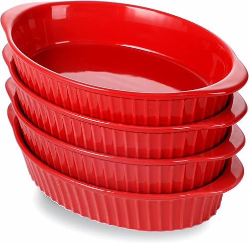Miniatura 9 de LEETOYI Juego de 4 moldes ovalados de porcelana para gratinar, para 1 o 2 personas, utensilios para hornear con doble asa para cocina y hogar, color