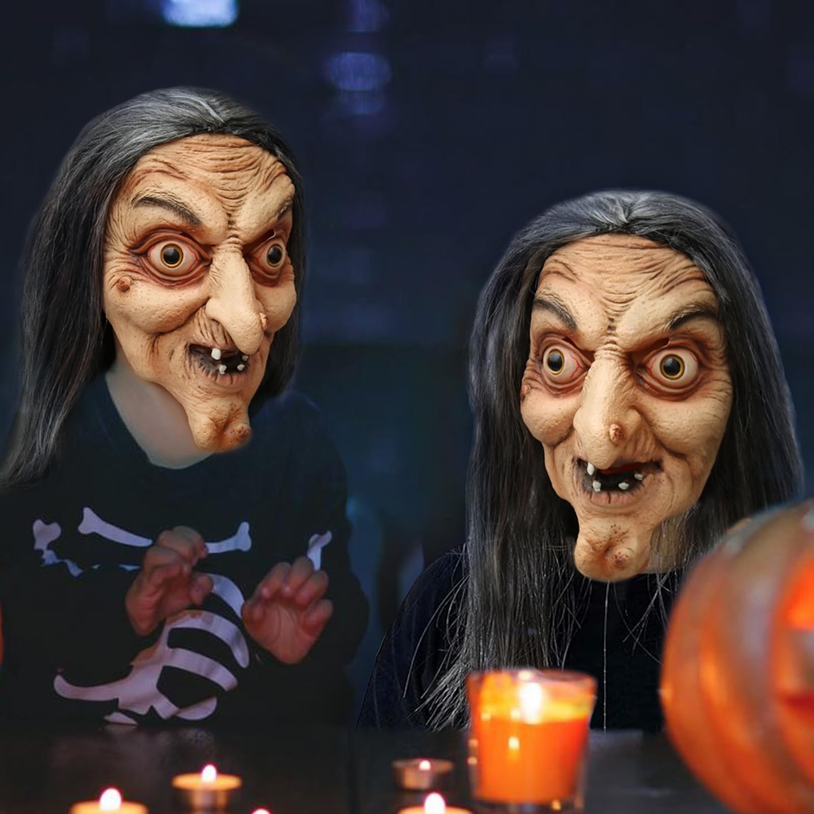 Glaxcidy Halloween Scary Witch Mask, Creepy Old Woman Witch Mask with Long Hair, Horror Realistic for Halloween Carnival Party Costume Cosplay Costume Decorations - Image 4
