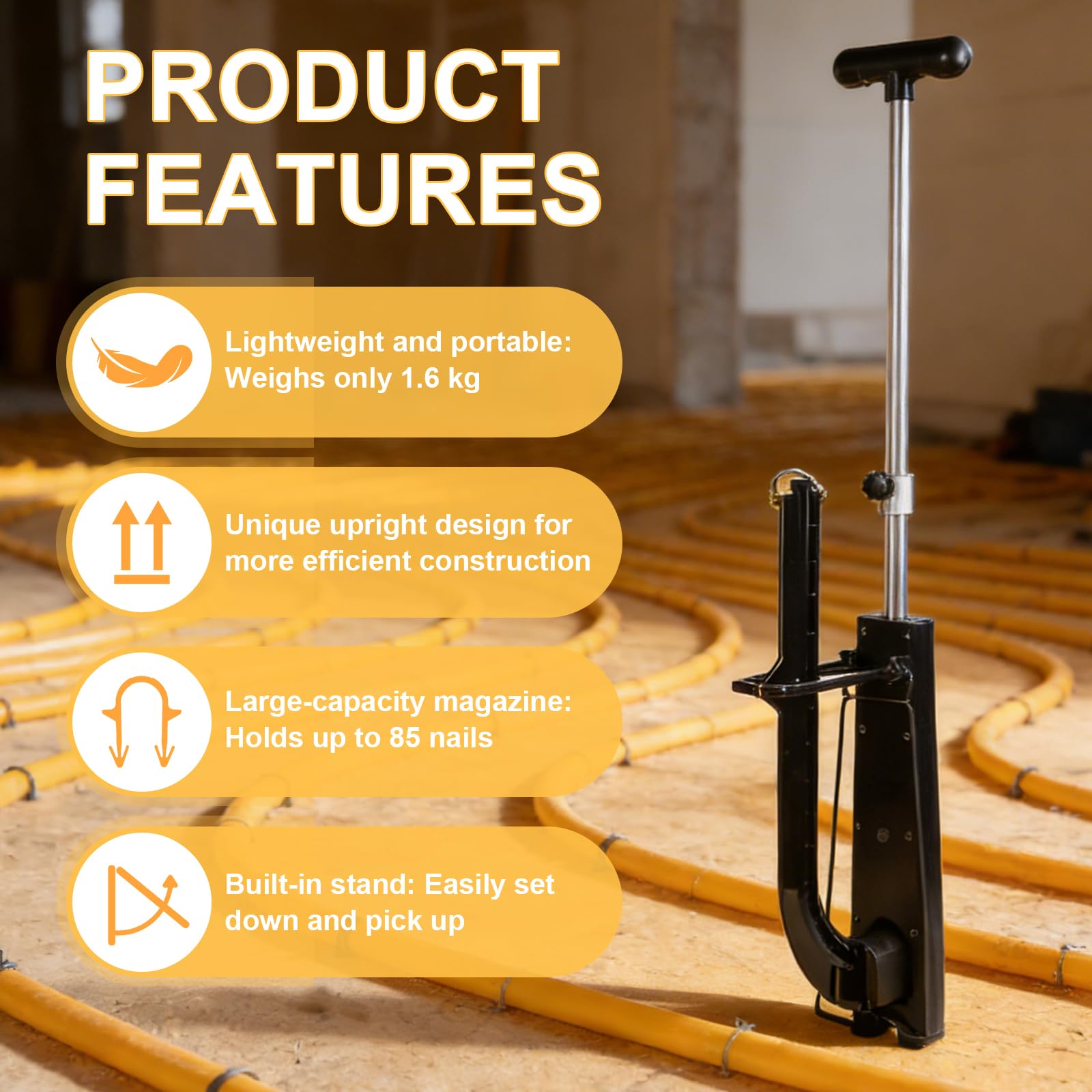 CPROSP Grapadora para Calefacción por Suelo Radiante 90cm, con 500 Unidades(40mm), Grapadora para Tubos de Suelo Radiante, para Tubos Ø 14-20mm - Compatible con Grapas de 40-50mm