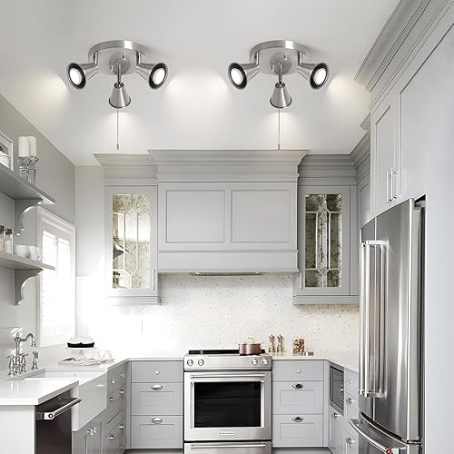 Miniatura 7 de SEEBLEN Iluminación direccional industrial de 3 luces con cadena de tracción de encendidoapagado, foco de techo redondo ajustable, luz de cocina de