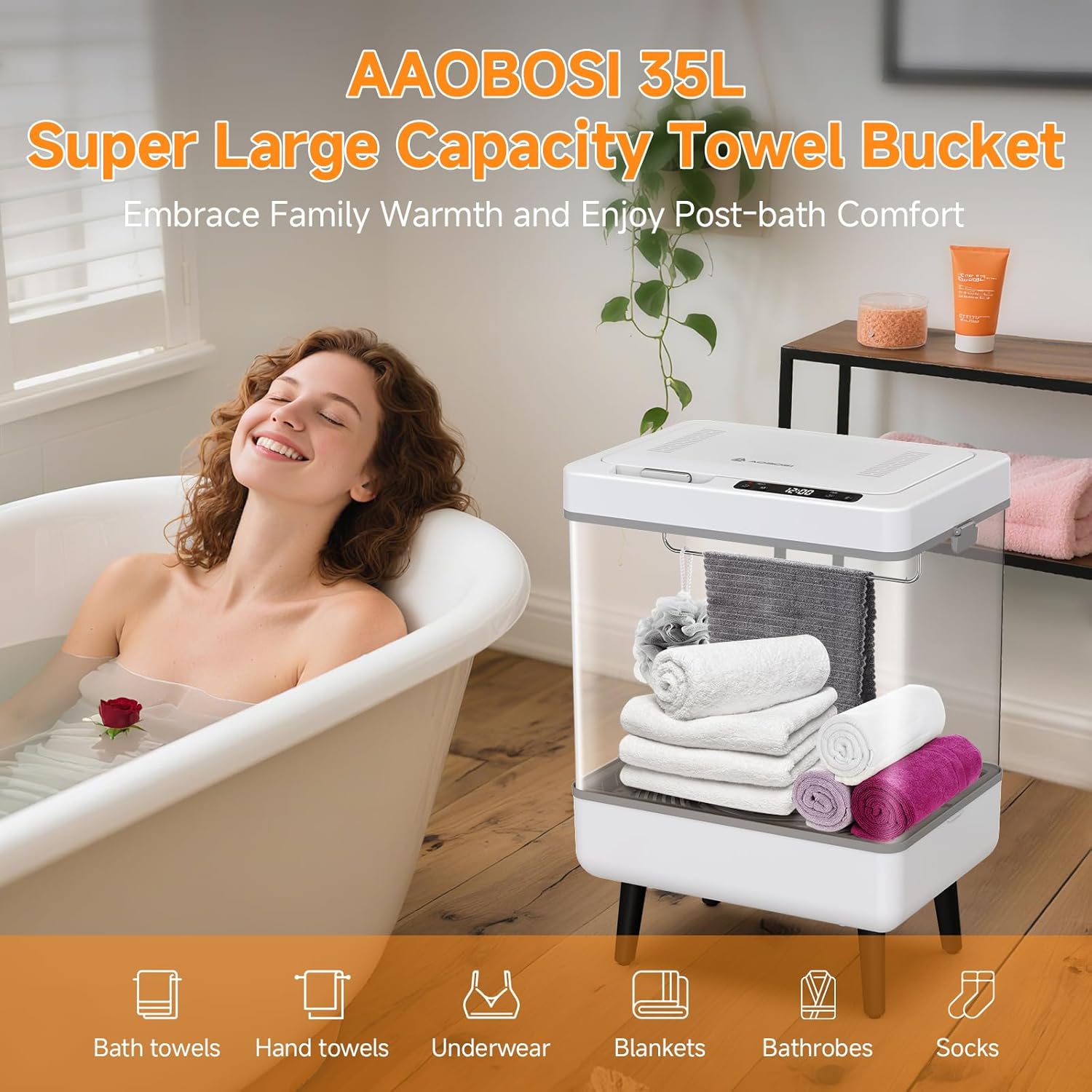 AAOBOSI Towel Warmer,4 in 1 Heating-Drying-Delaying-Foldable 35L Quick Heating Towel Warmers Portable Towel Heater Dryer for Bathrooms,Spas,12 Level Timer&Auto Shut Off,Great Gift for Loved Ones