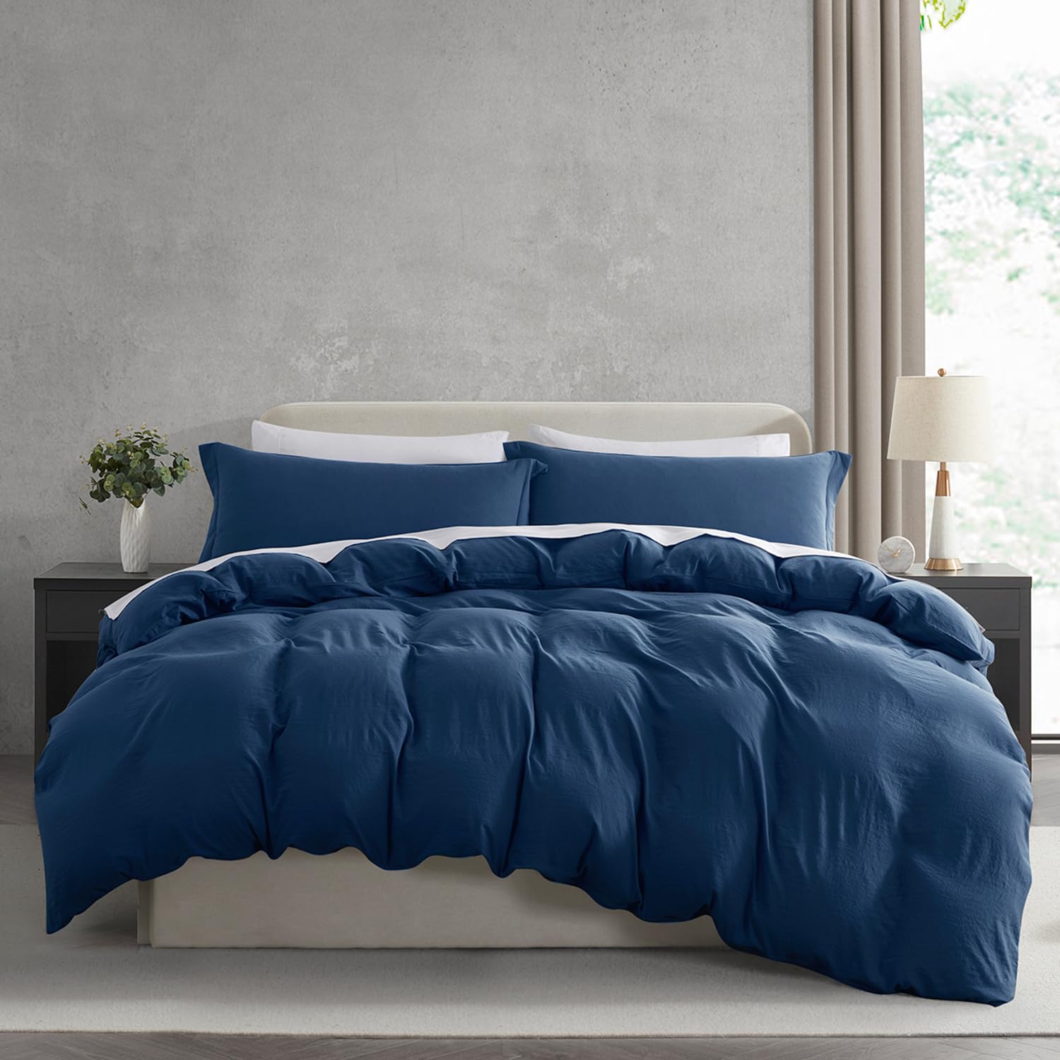Nestl Navy Blue Duvet Cover Queen Size - Soft Double Brushed Queen Duvet Cover Set, 3 Piece, with Zipper Closure, 1 Duvet Cover 90x90 inches and 2 Pillow Shams