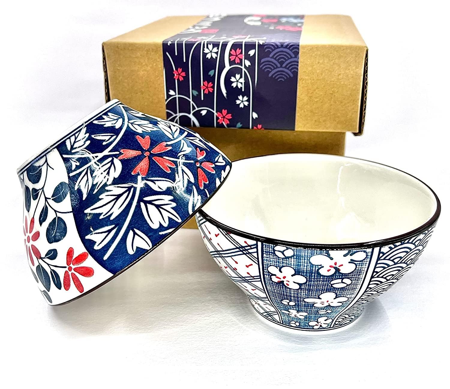 Japanese Style Ceramic Bowl Set | 5-Inch Deep Floral Porcelain Bowls in Gift Box 3 | & | Ceramic Sauce Dish Dipping Bowls Appetizer Plates Side Dishes Japanese Style Din 5