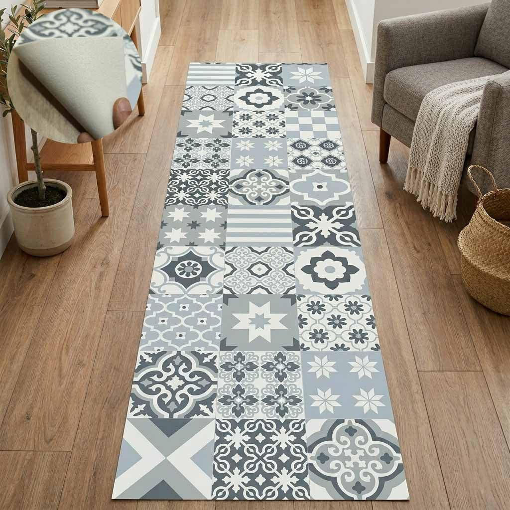 Alfombra vinílica Azul 60x500 Gran Formato pasillos extensos
