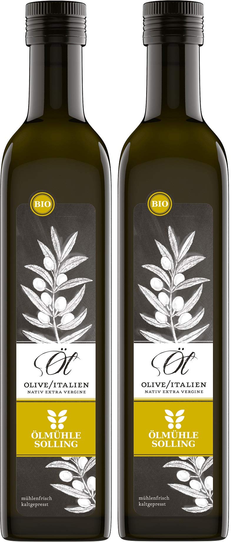 ÖLMÜHLE SOLLING - BIO Olivenöl aus Italien | Natives Olivenöl, vollmundig und fruchtig im Geschmack. Ideal für Pasta, Pizza & Salate sowie für Haut-& Haar | Inhalt: 2x500 ml
