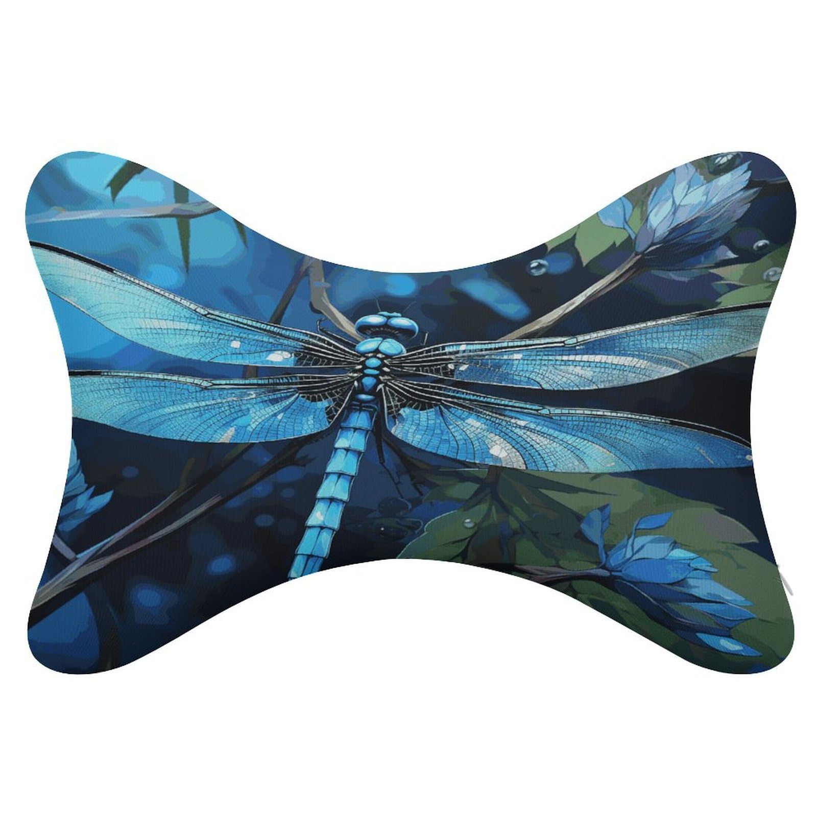 JTREHY 2 Pack Art Blue Dragonfly Car Headrest Pillow Memory Foam Car Neck Pillows Soft Comfortable Vehicle Neck Pillows Non-Slip Headrest Cushion Universal Car Pillow for Neck Pain Relief