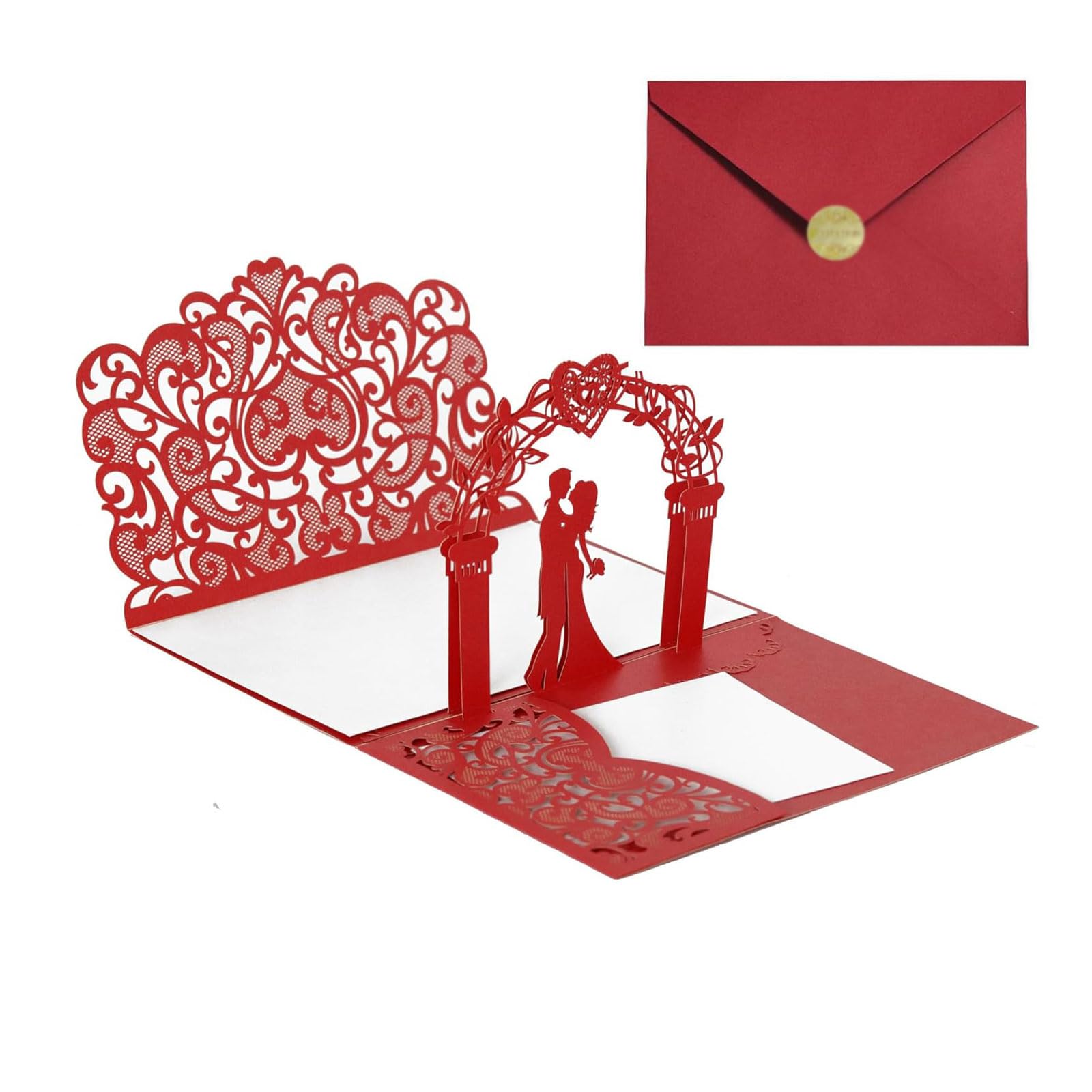 Invitation de Mariage Pop-up 3D carte red 3 fold pocket laser cut invite greeting